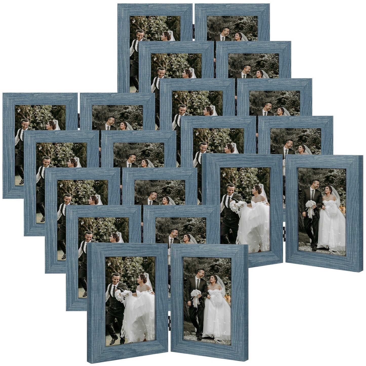 Double Picture Frame For 4x6 Photo Hinged Frames (10 Pcs Per Box) Blue