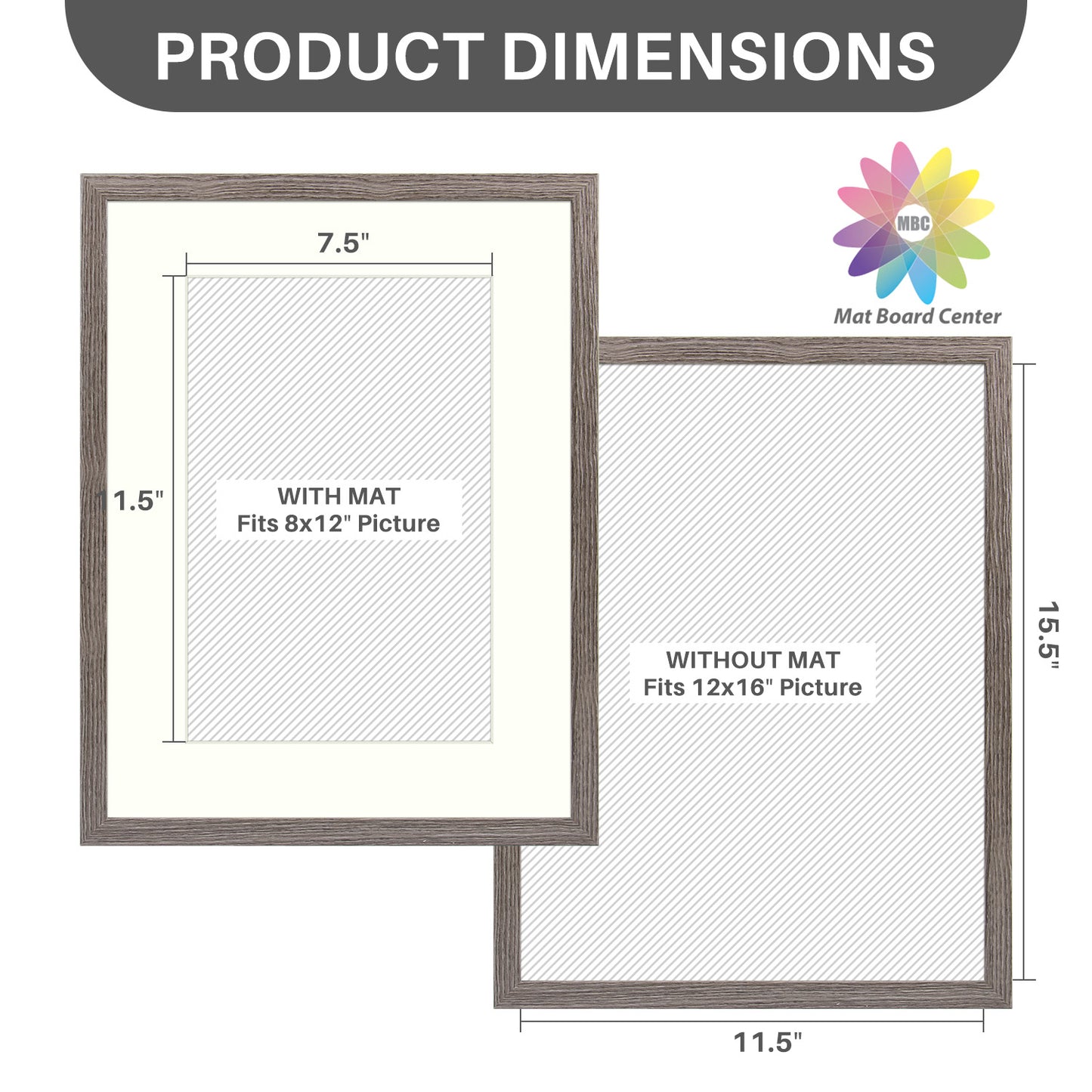 BOGO 12x16 Picture Frame for 8x12 Photo with Ivory Mat and Real Glass (8 Pcs Per Box)