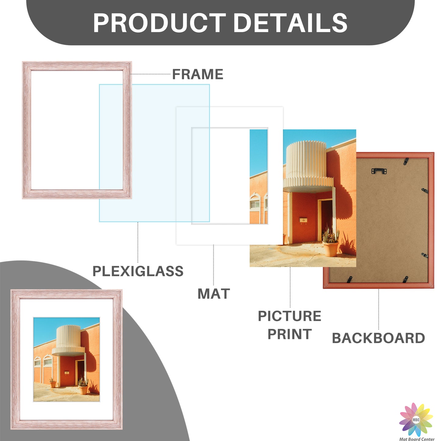 11x14 Picture Frame for 8x10 Photo with White Mat and Plexiglass (6 Pcs Per Box)