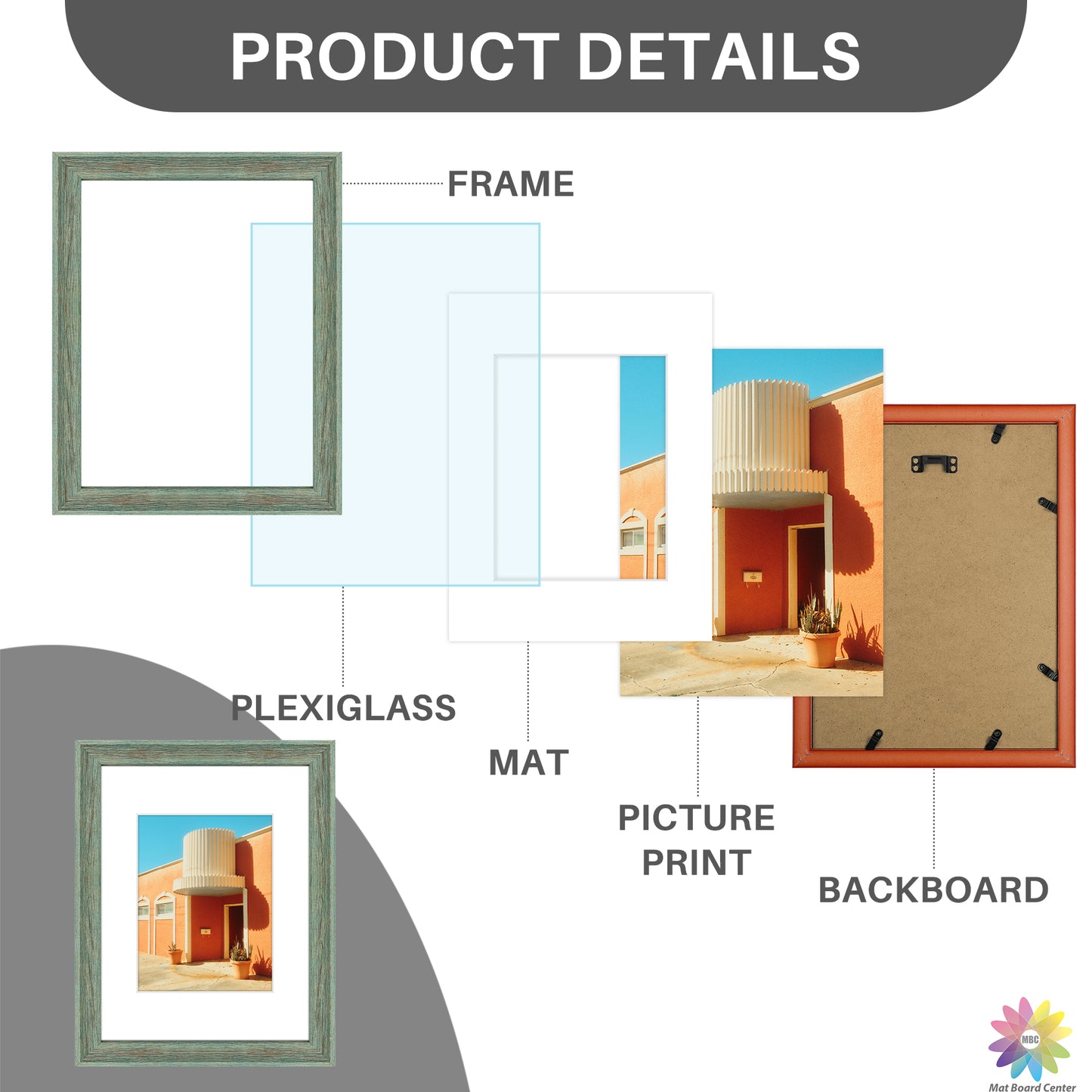 9x12 Picture Frame for 6x8 Photo with White Mat and Plexiglass (12 Pcs Per Box)