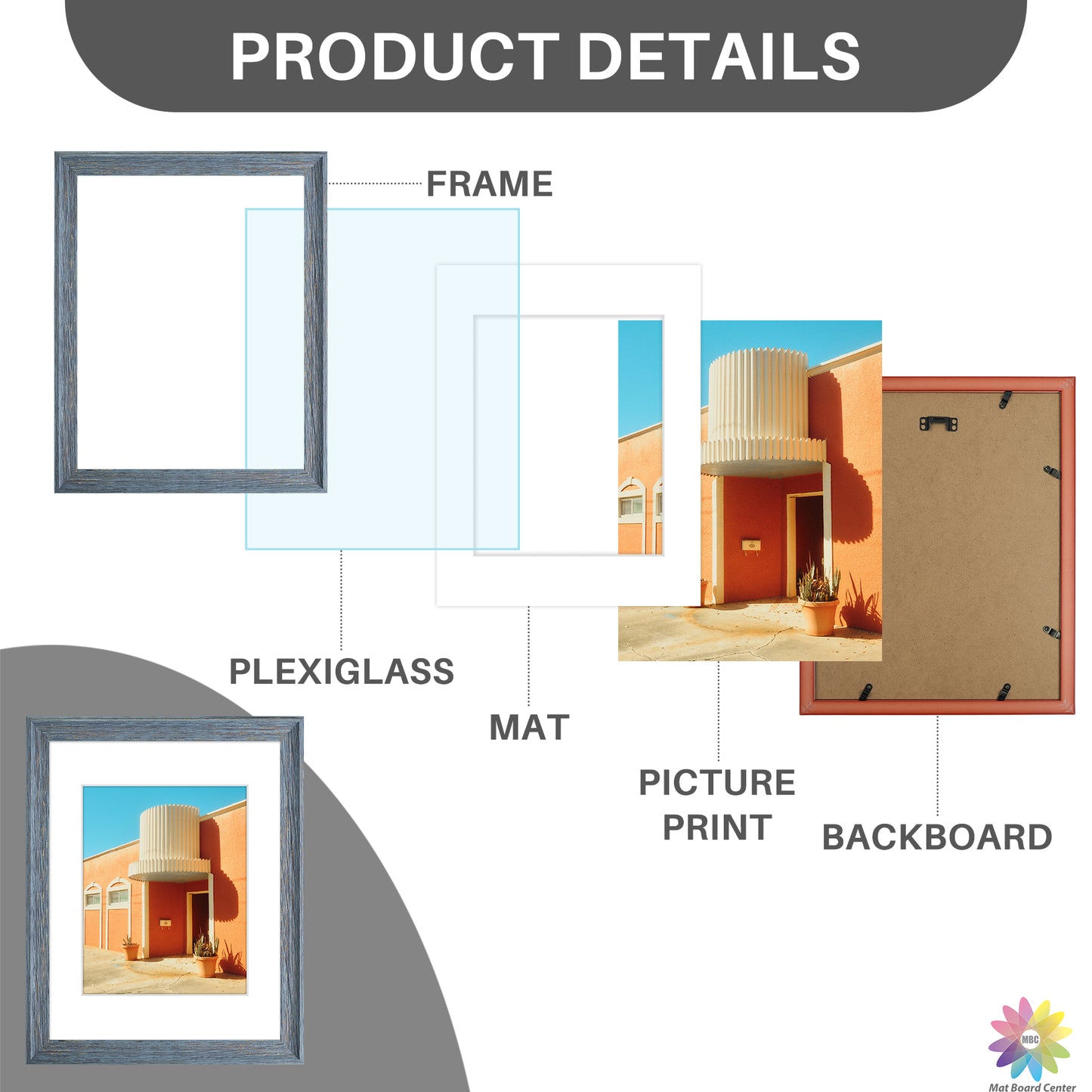 11x14 Picture Frame for 8x10 Photo with White Mat and Plexiglass (6 Pcs Per Box)