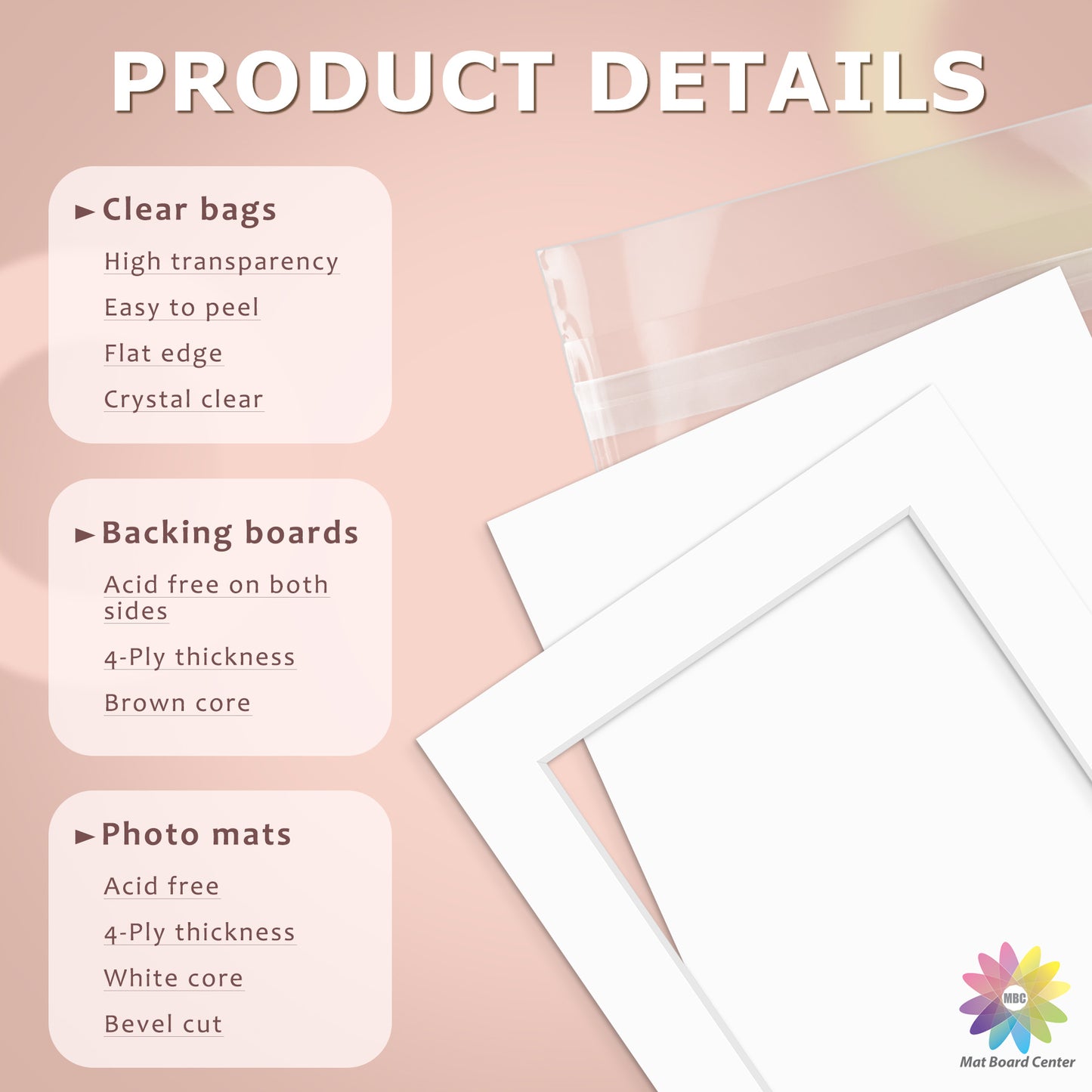 100 Pack 5x7 Whitecore Economy Pre-Cut Mat For 4x6 Picture + Backing + Bag