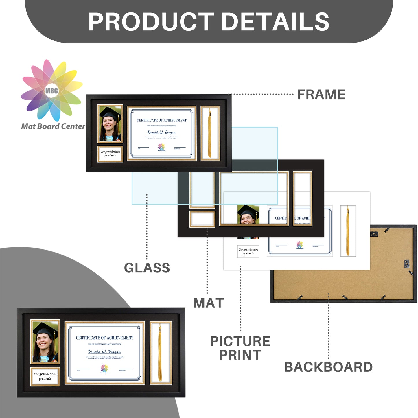 11x22 Frame for 8.5x11 and 4x6 Picture Black Wood, Solid Smooth (6 Pcs per Box)
