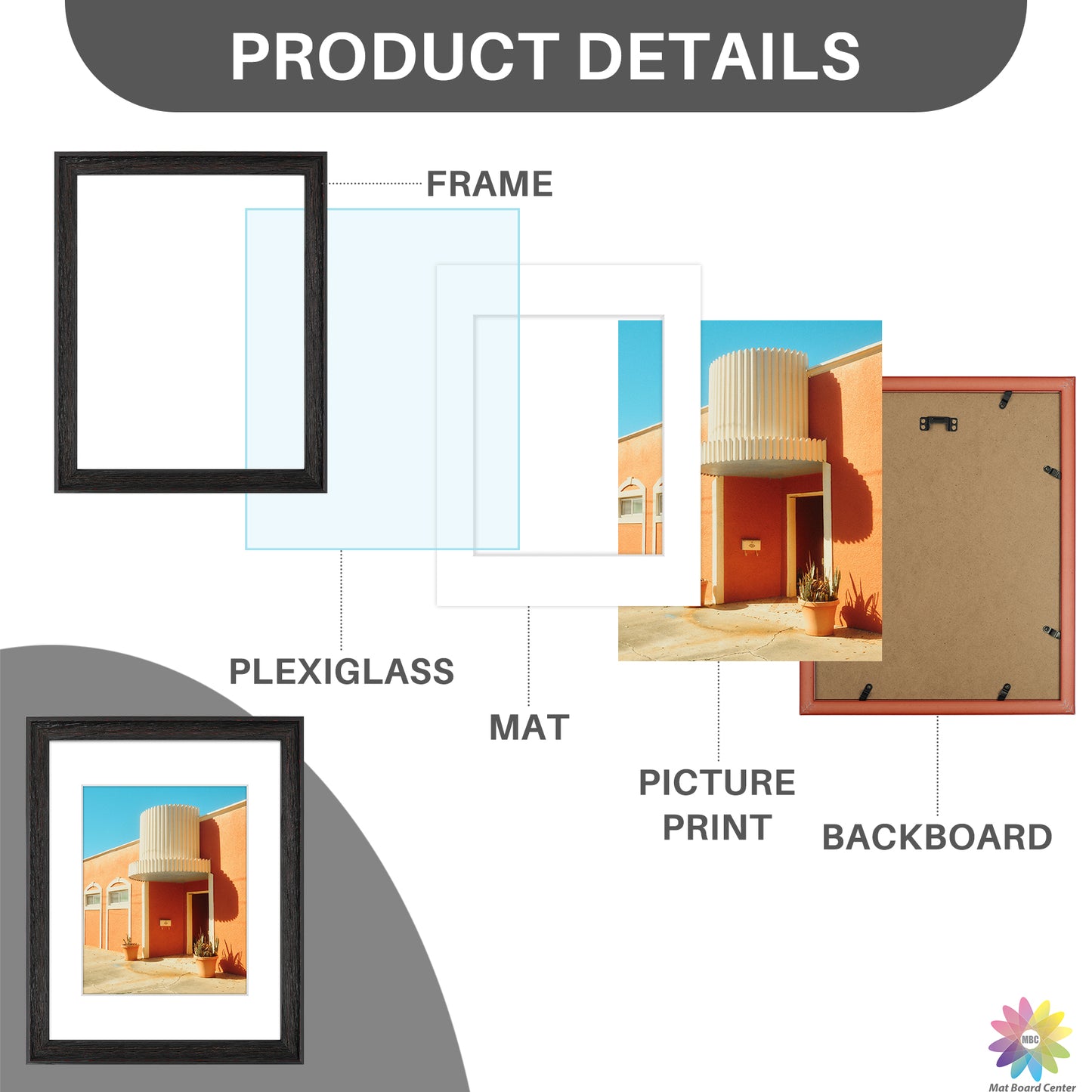 11x14 Picture Frame for 8x10 Photo with White Mat and Plexiglass (6 Pcs Per Box)