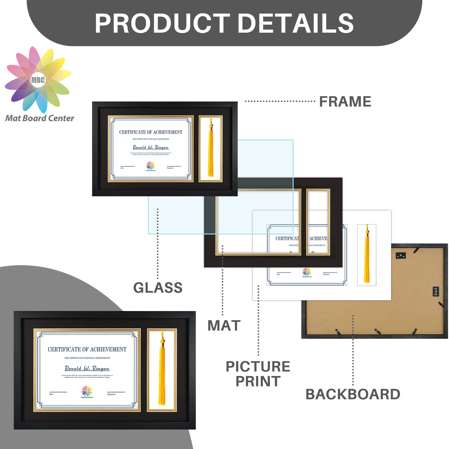 11x17.5 Frame for 8.5x11 Picture Black Wood, Solid Smooth (6 Pcs per Box)