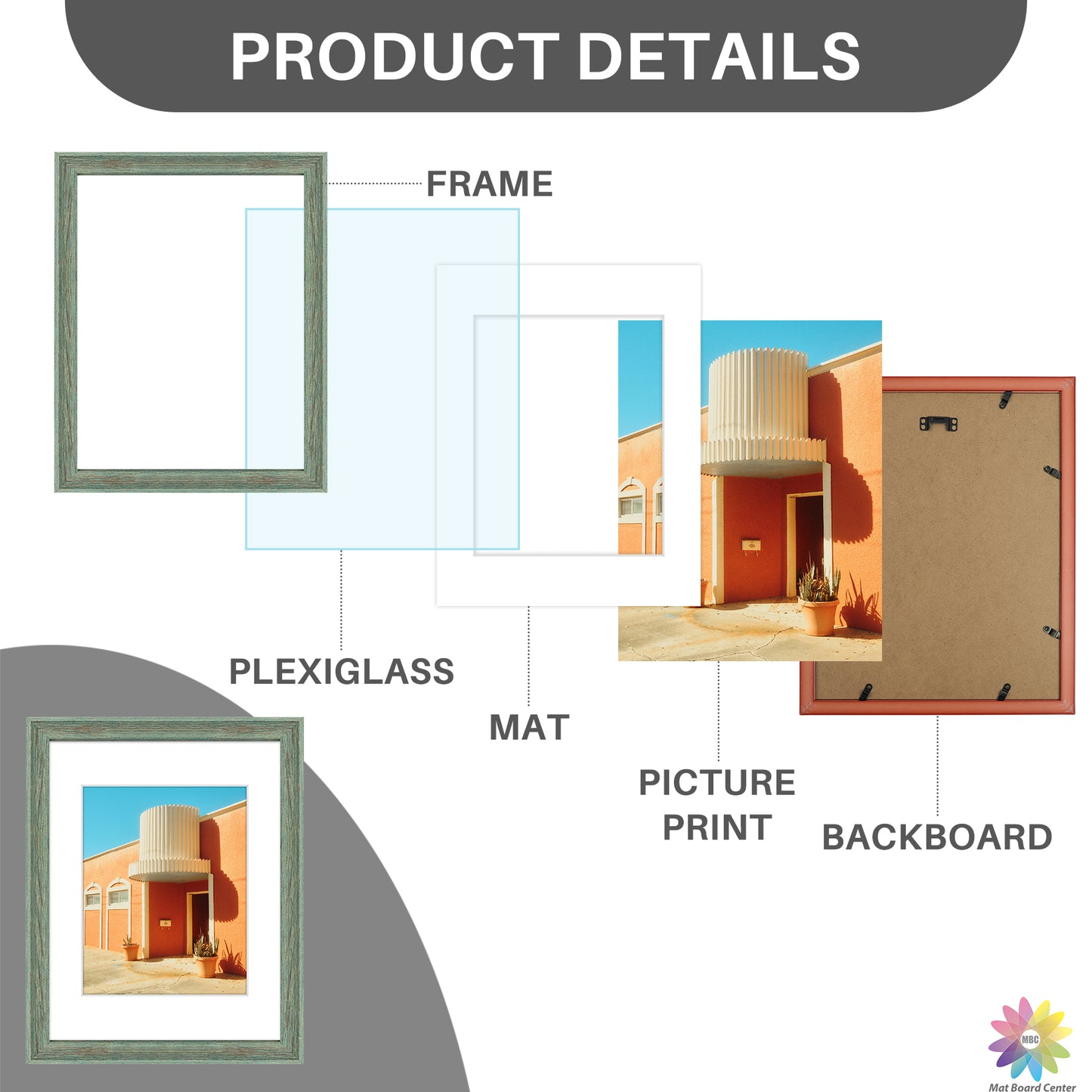 11x14 Picture Frame for 8x10 Photo with White Mat and Plexiglass (6 Pcs Per Box)