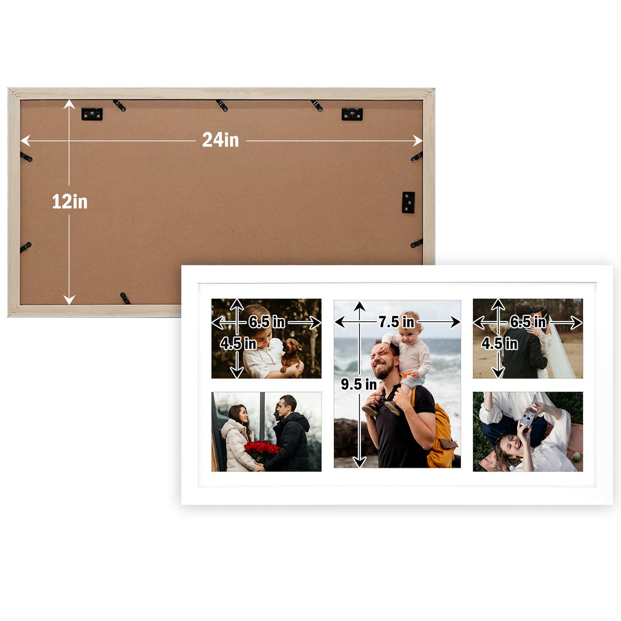 12X24 Collage Picture Frames, Wood Frames with Mat For One 8x10 and Four 5x7 Pictures (6 Pcs per Box)