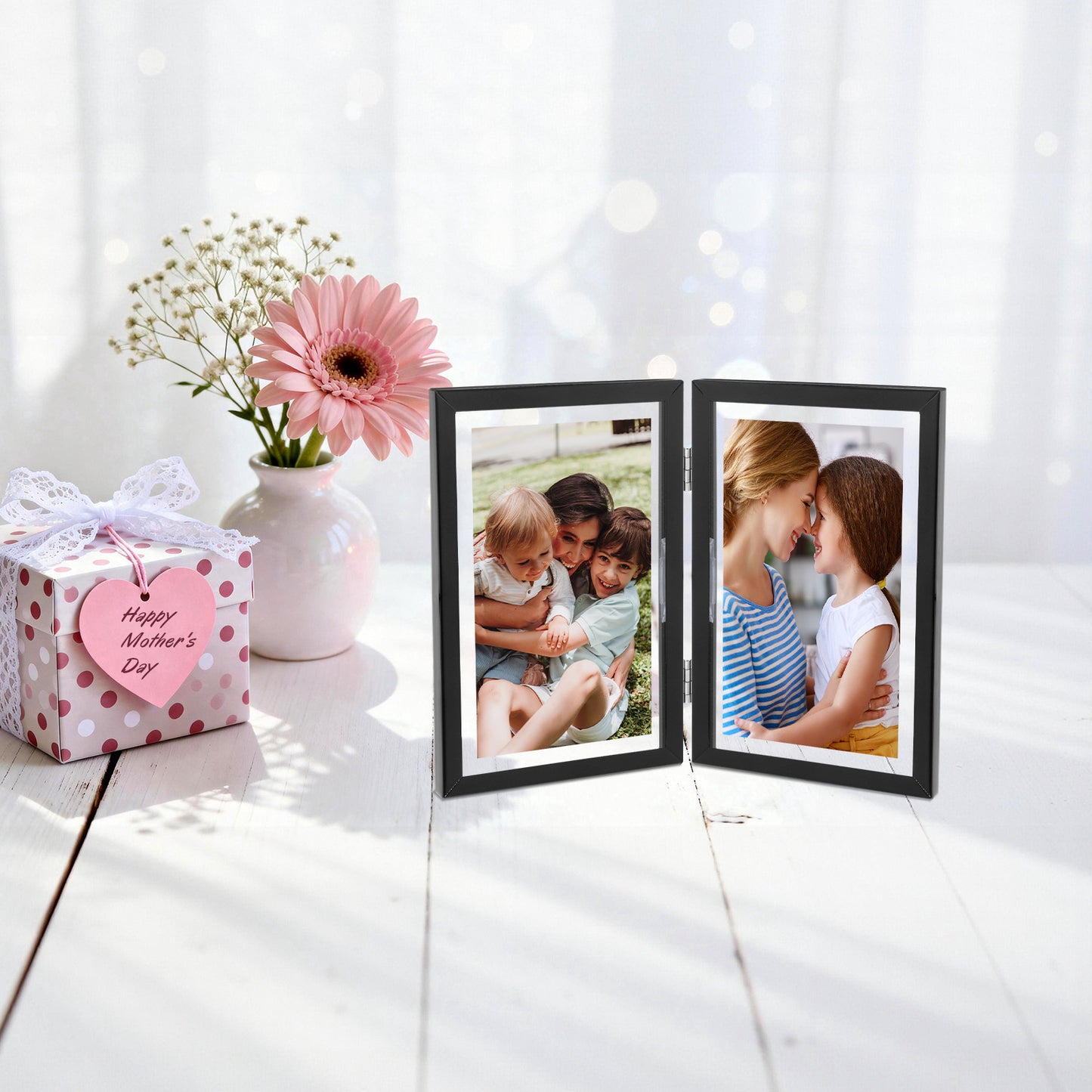4x6 Floating Frame, Double Hinged Metal Frame Displays Any Size Photo up to 4 by 6 (12 Pcs Per Box)