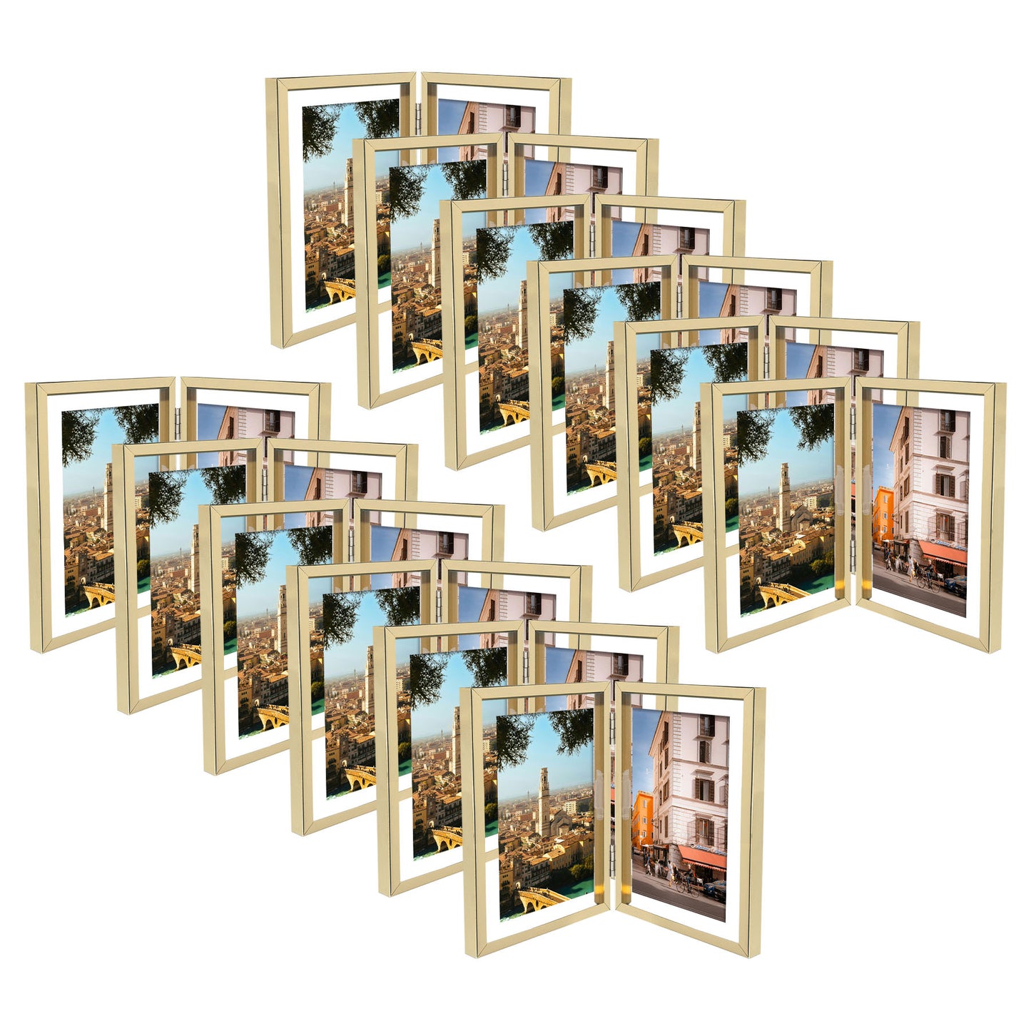 5x7 Floating Frame, Double Hinged Metal Frame Displays Any Size Photo up to 5 by 7 (12 Pcs Per Box) Gold
