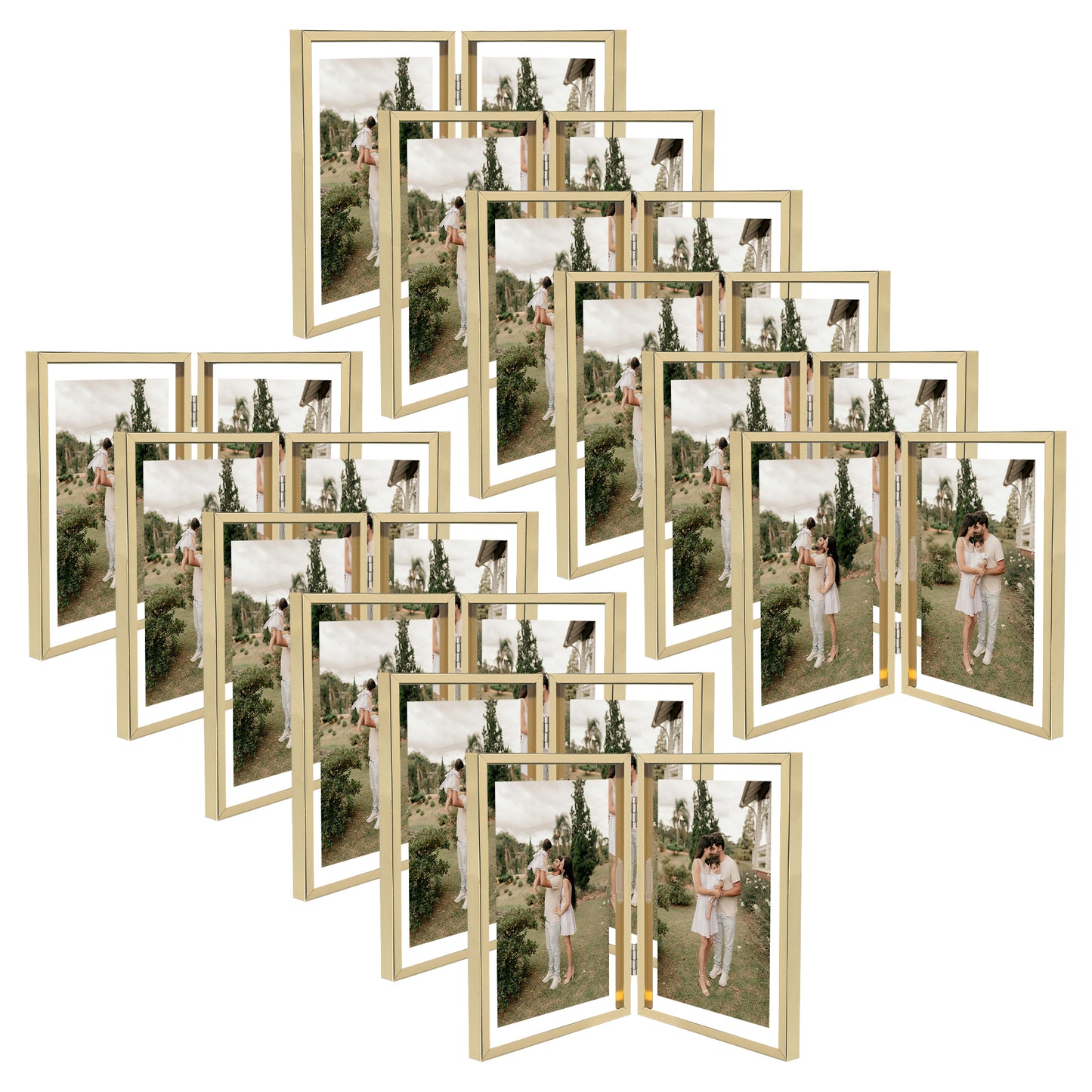 6x8 Floating Frame, Double Hinged Metal Frame Displays Any Size Photo up to 6 by 8 (12 Pcs Per Box) Gold