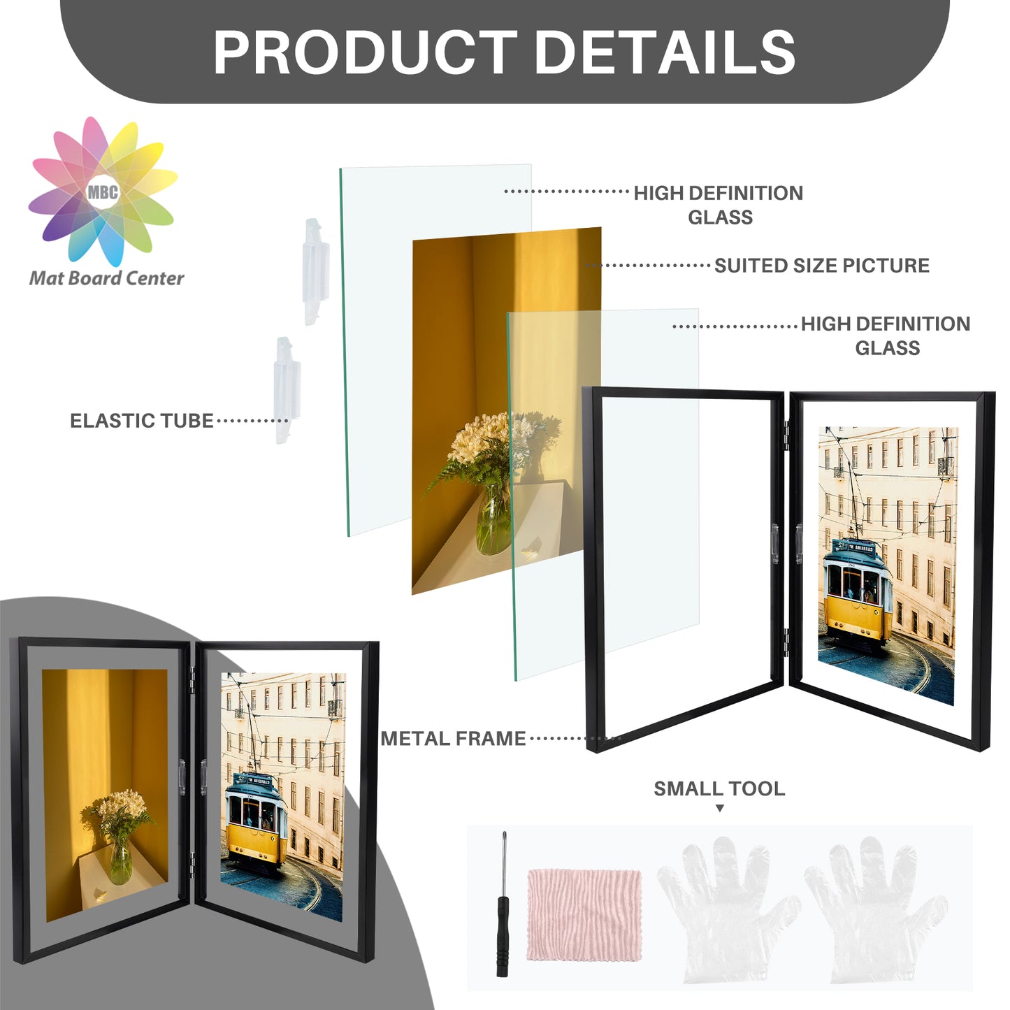 8x10 Floating Frame, Double Hinged Metal Frame Displays Any Size Photo up to 8 by 10 (12 Pcs Per Box)