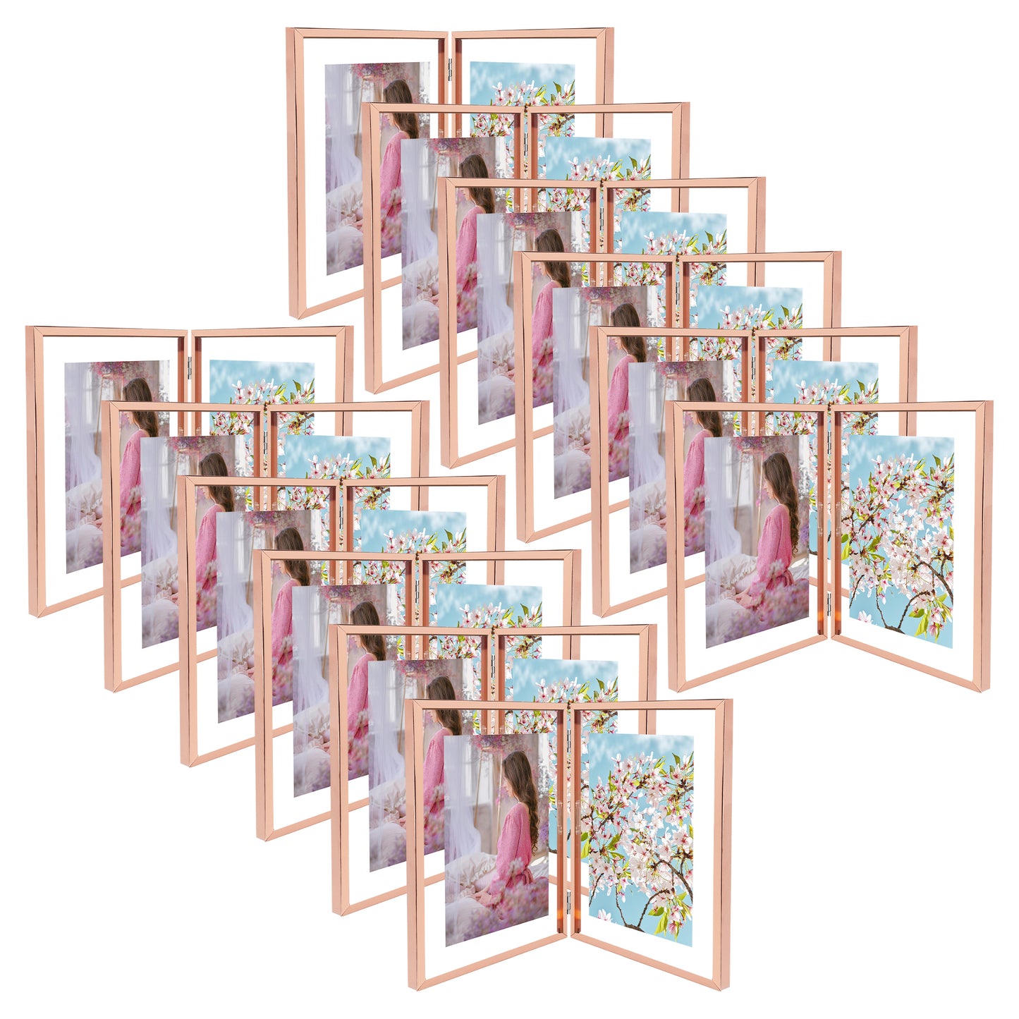 8x10 Floating Frame, Double Hinged Metal Frame Displays Any Size Photo up to 8 by 10 (12 Pcs Per Box) Rose Gold