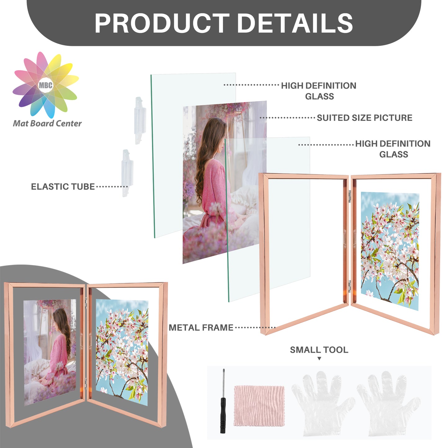 8x10 Floating Frame, Double Hinged Metal Frame Displays Any Size Photo up to 8 by 10 (12 Pcs Per Box)