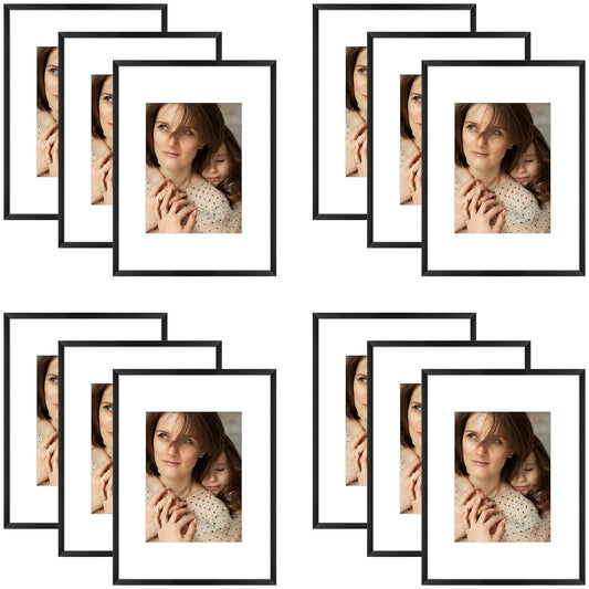 9x12 Metal Picture Frame for 6x8 Photo with White Mat and Real Glass (12 Pcs per Box) Black