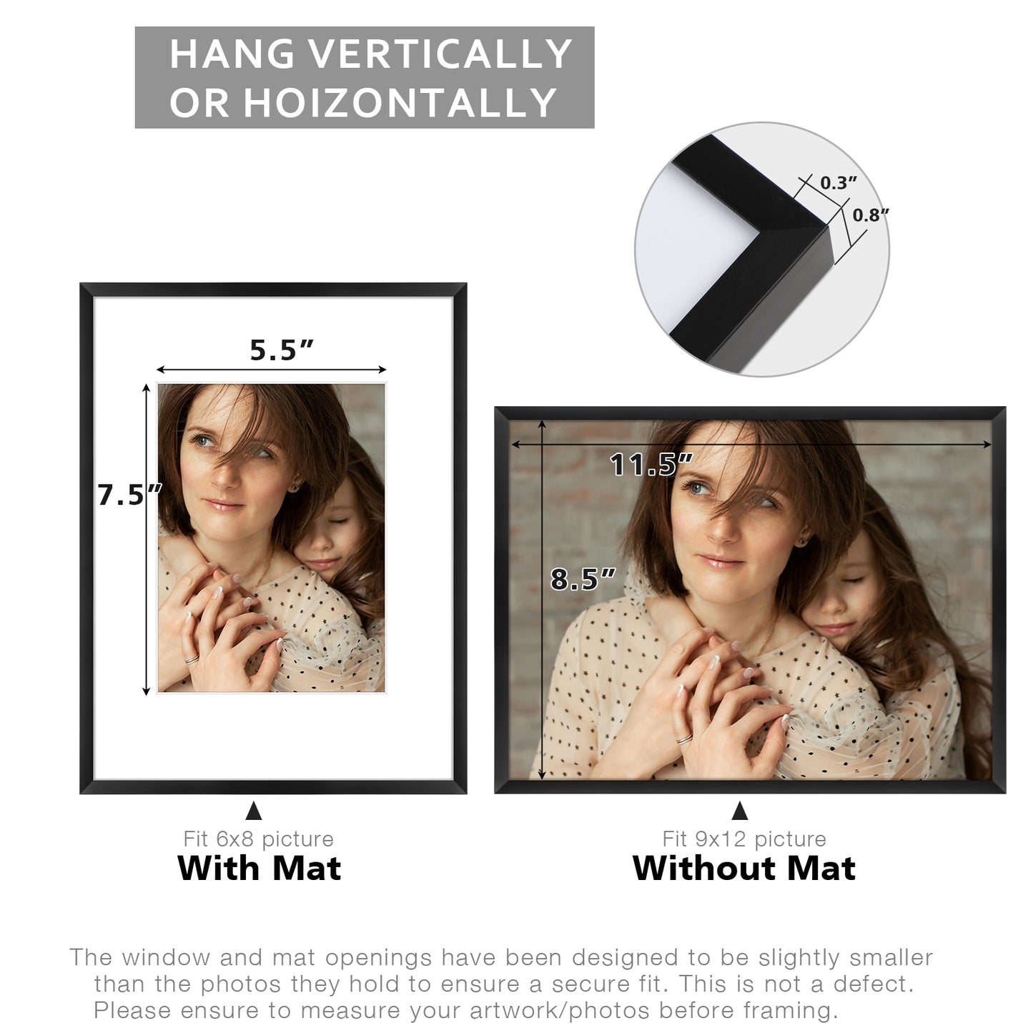 9x12 Metal Picture Frame for 6x8 Photo with White Mat and Real Glass (12 Pcs per Box)