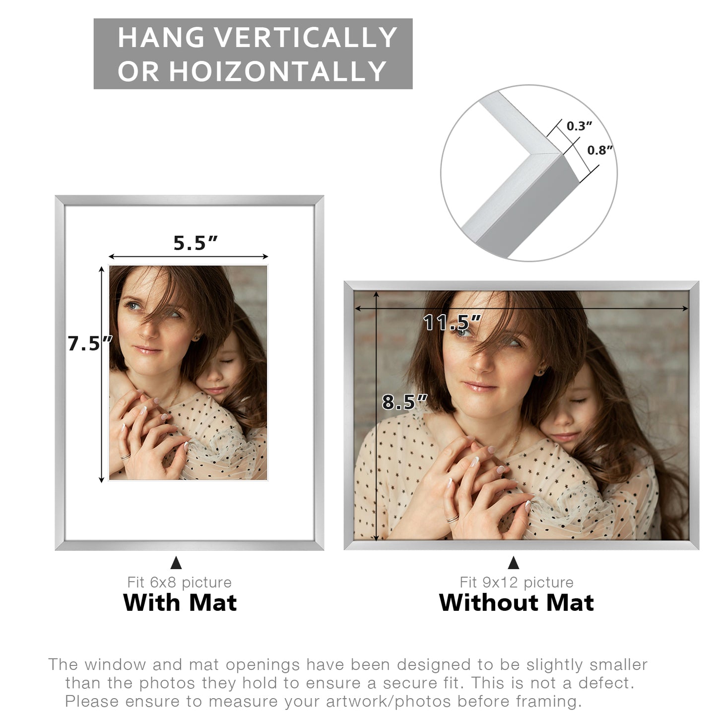 9x12 Metal Picture Frame for 6x8 Photo with White Mat and Real Glass (12 Pcs per Box)