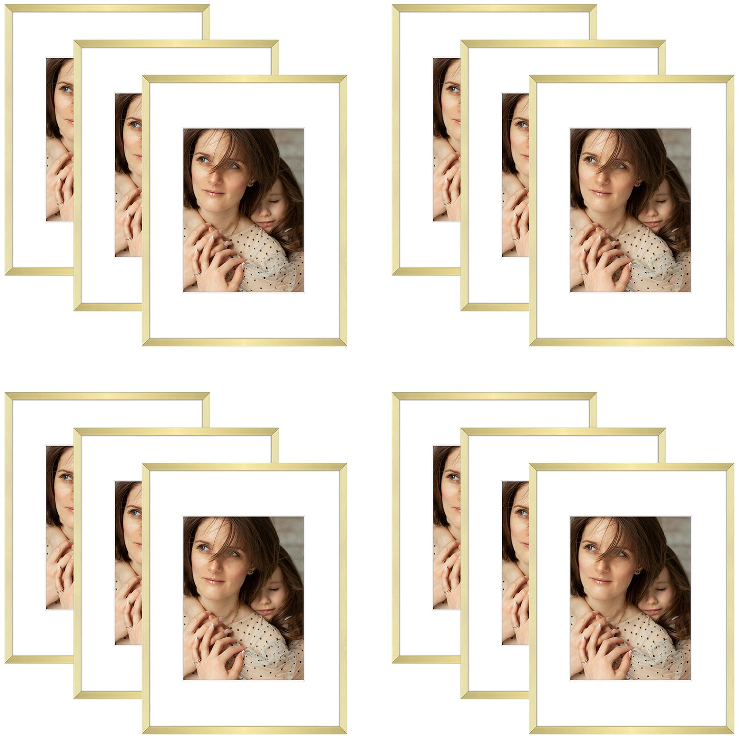 9x12 Metal Picture Frame for 6x8 Photo with White Mat and Real Glass (12 Pcs per Box) Gold