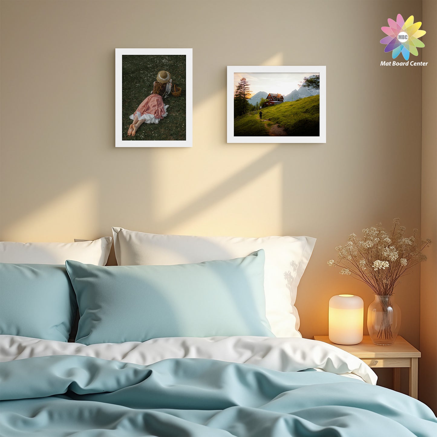 9x12 Picture Frame With White Mat 6x8 Real Glass White Color (8 Pcs Per Box)