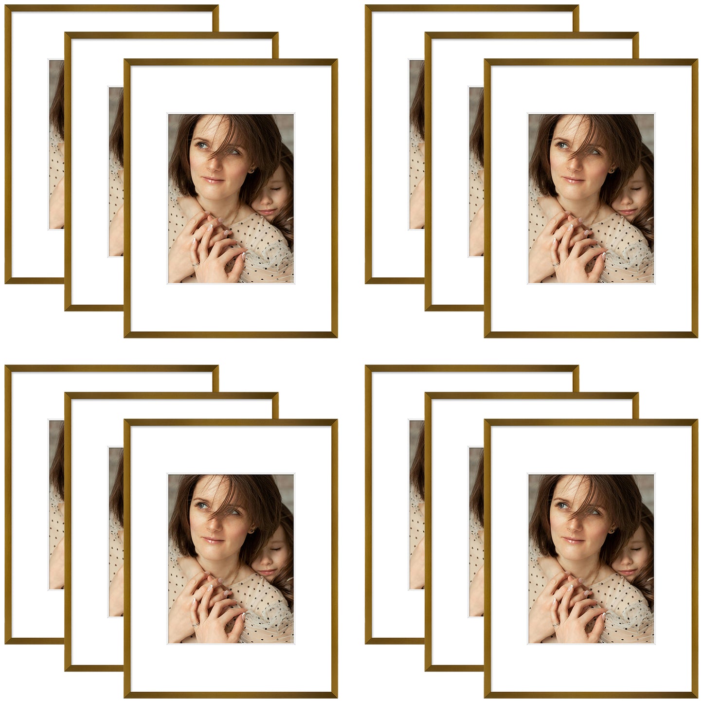 9x12 Metal Picture Frame for 6x8 Photo with White Mat and Real Glass (12 Pcs per Box) Bronze