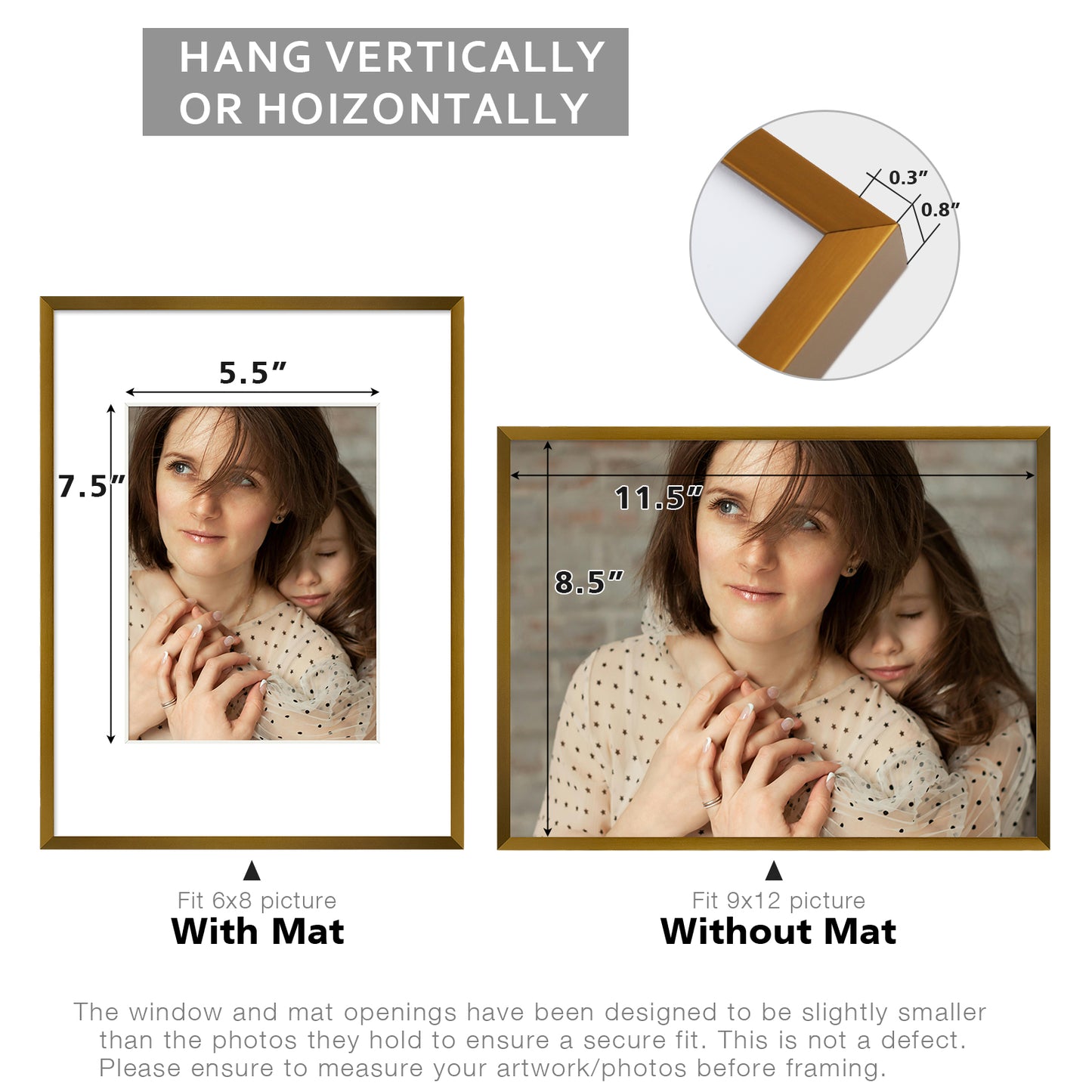 9x12 Metal Picture Frame for 6x8 Photo with White Mat and Real Glass (12 Pcs per Box)