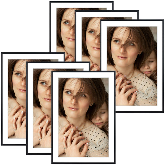 13x19 Metal Picture Frame for 11x17 Photo with White Mat and Real Glass (6 Pcs per Box) Black