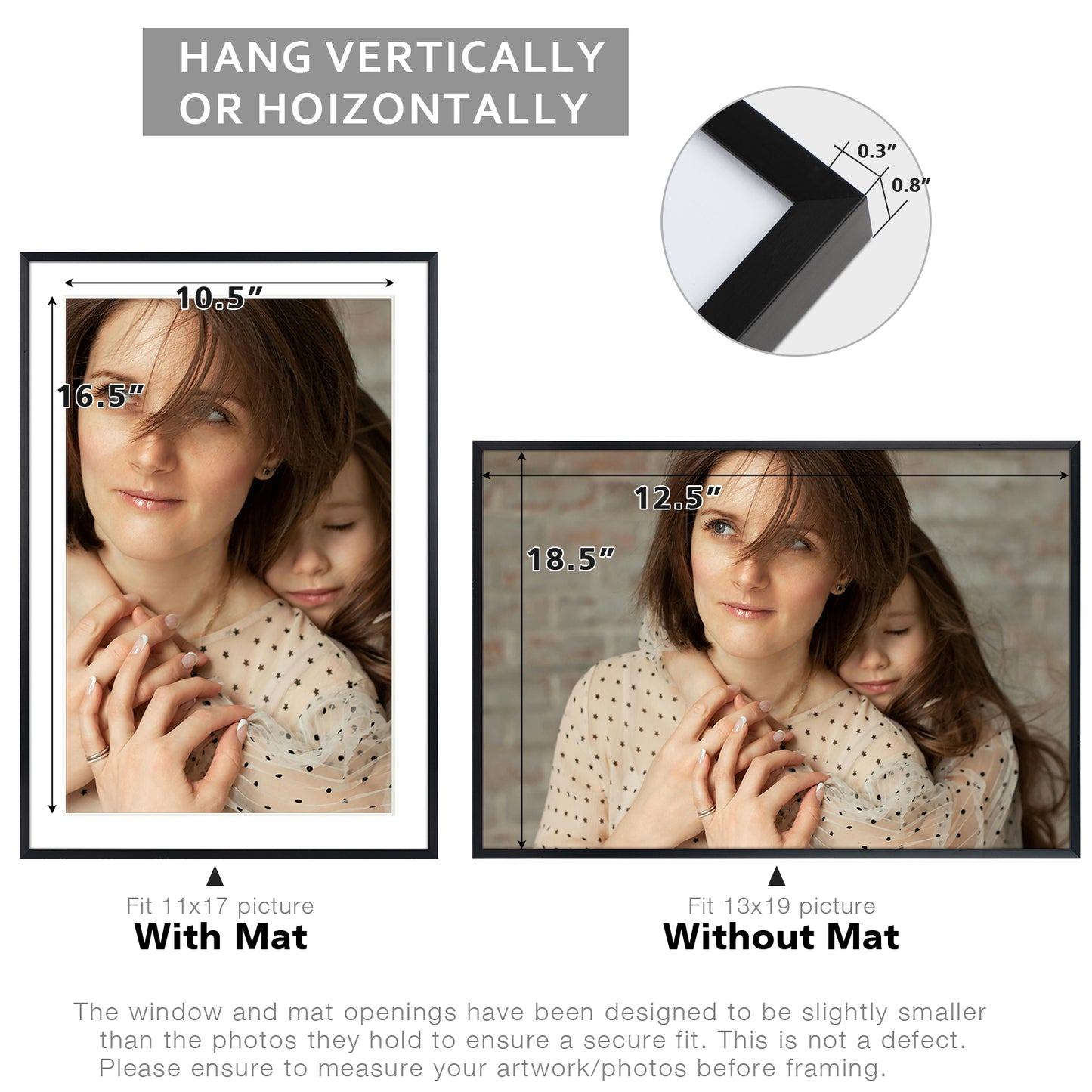 13x19 Metal Picture Frame for 11x17 Photo with White Mat and Real Glass (6 Pcs per Box)