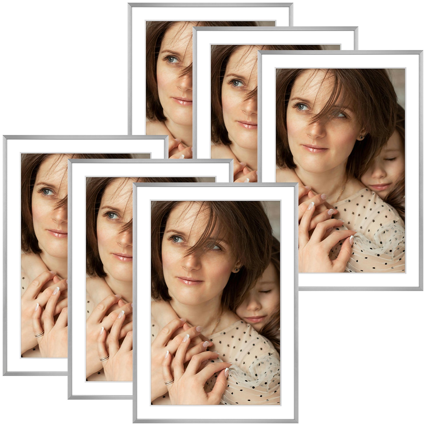 13x19 Metal Picture Frame for 11x17 Photo with White Mat and Real Glass (6 Pcs per Box) Silver
