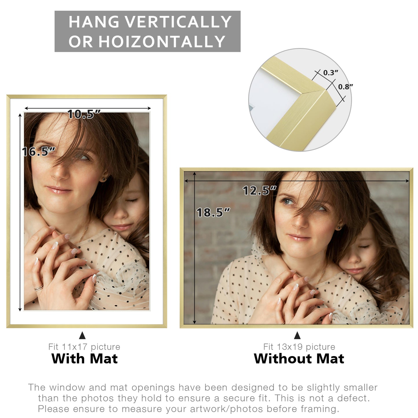 13x19 Metal Picture Frame for 11x17 Photo with White Mat and Real Glass (6 Pcs per Box)