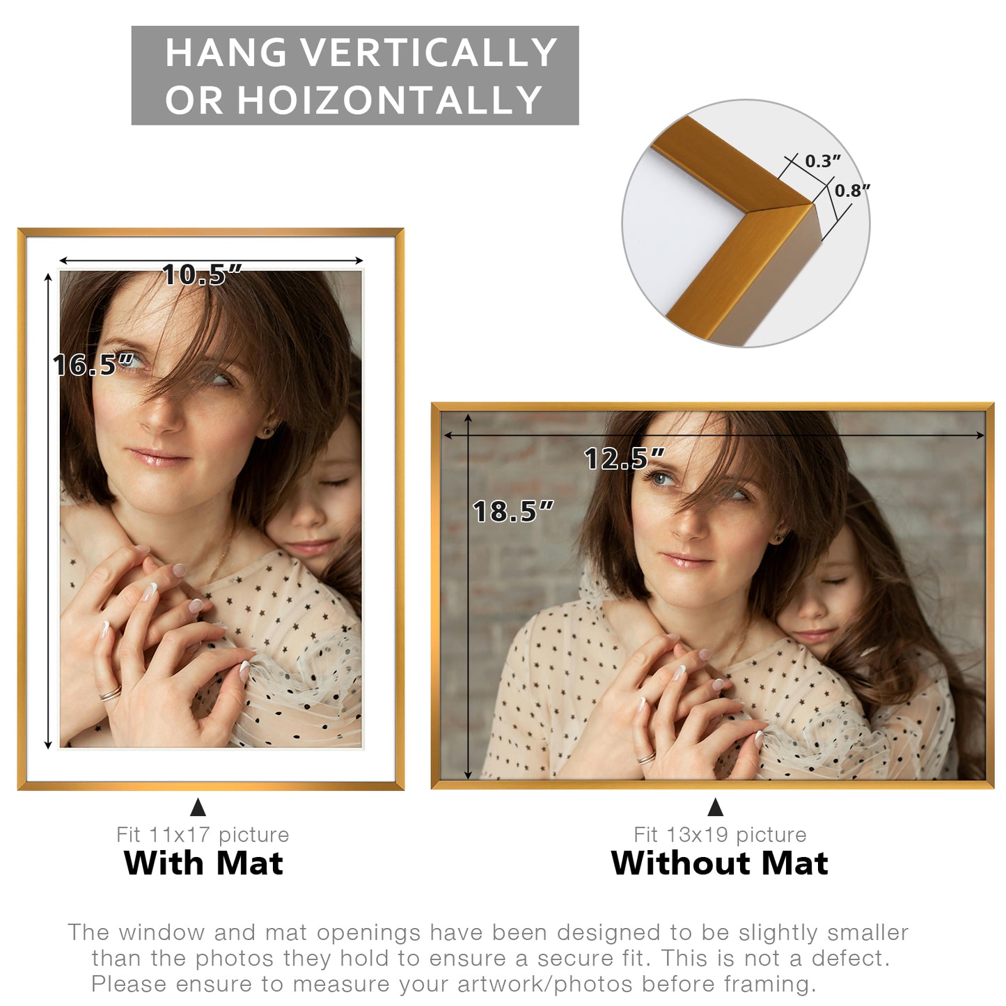 13x19 Metal Picture Frame for 11x17 Photo with White Mat and Real Glass (6 Pcs per Box)