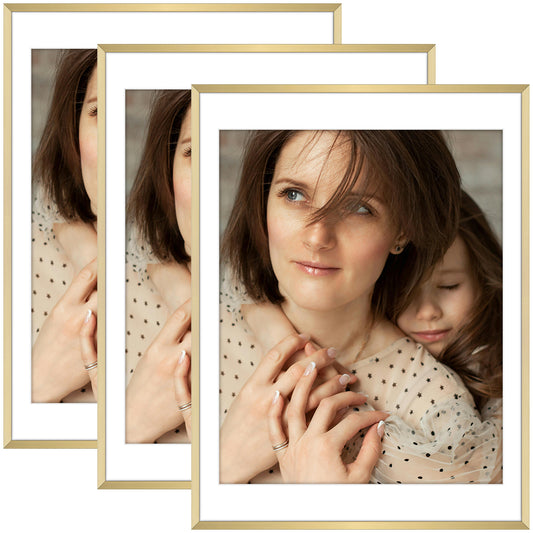 18x24 Metal Picture Frame for 16x20 Photo with White Mat and Real Glass (3 Pcs per Box) Gold