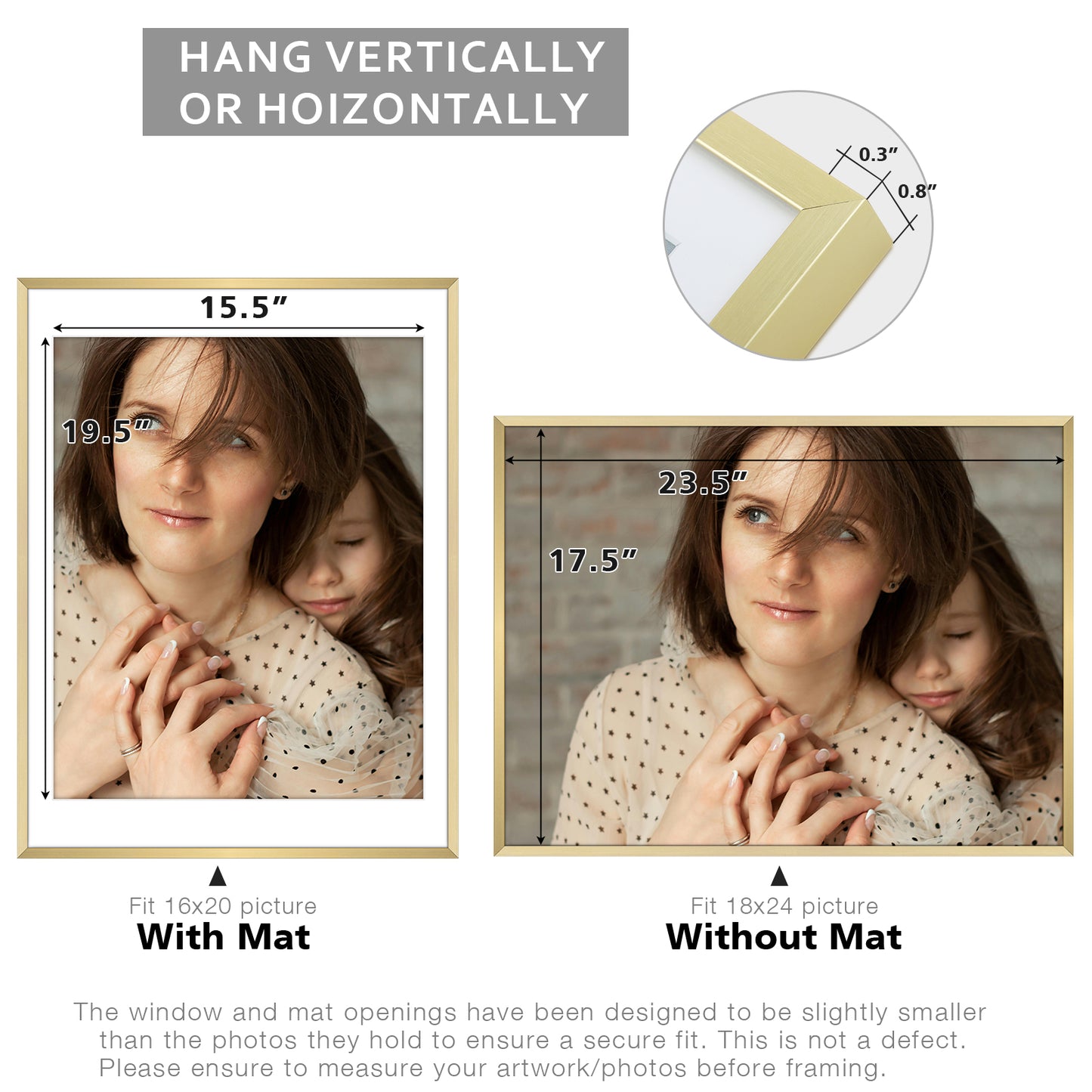 18x24 Metal Picture Frame for 16x20 Photo with White Mat and Real Glass (3 Pcs per Box)