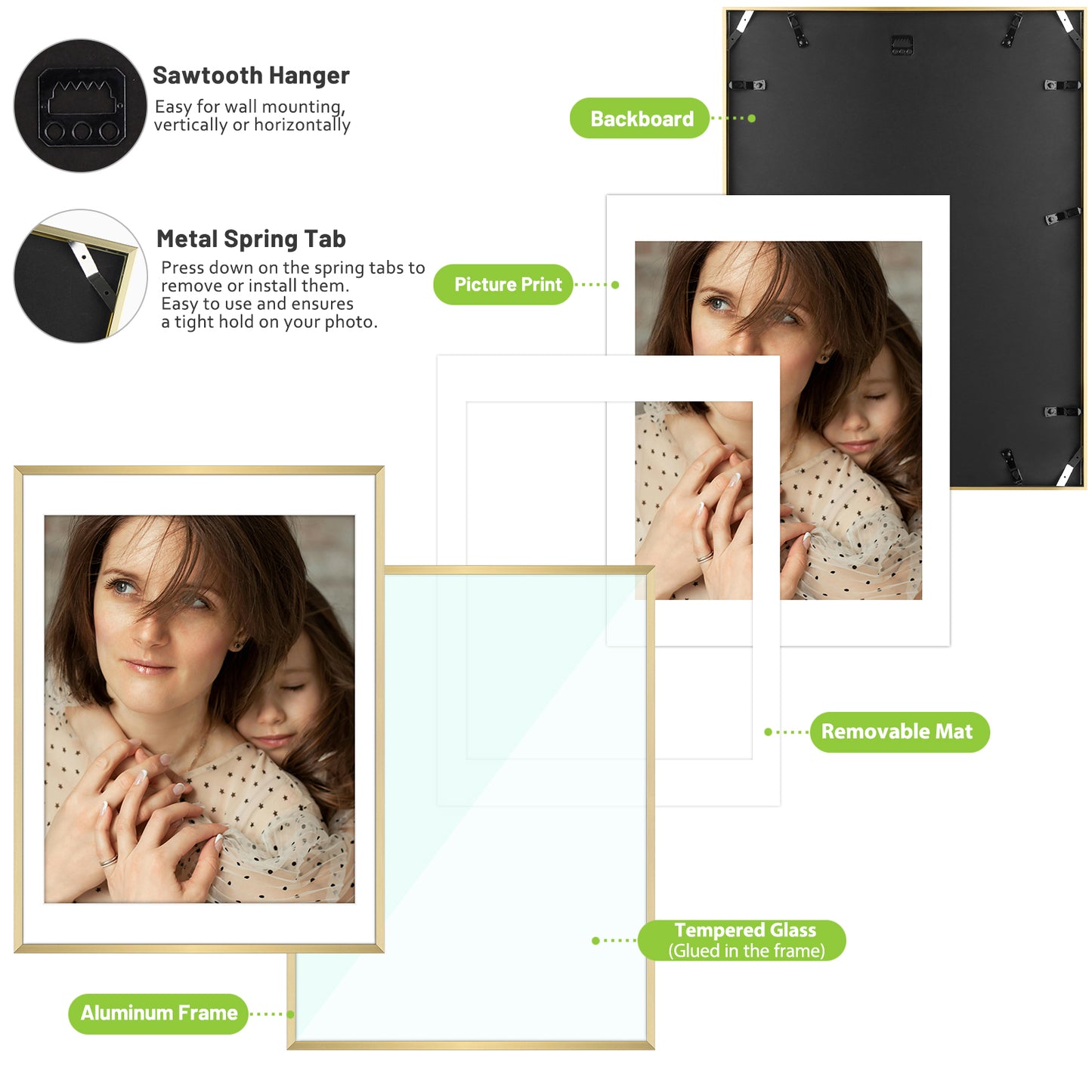 18x24 Metal Picture Frame for 16x20 Photo with White Mat and Real Glass (3 Pcs per Box)