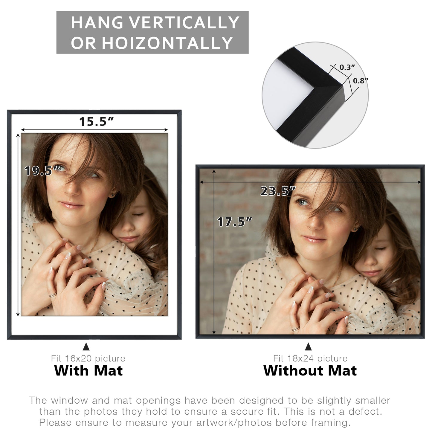 18x24 Metal Picture Frame for 16x20 Photo with White Mat and Real Glass (3 Pcs per Box)