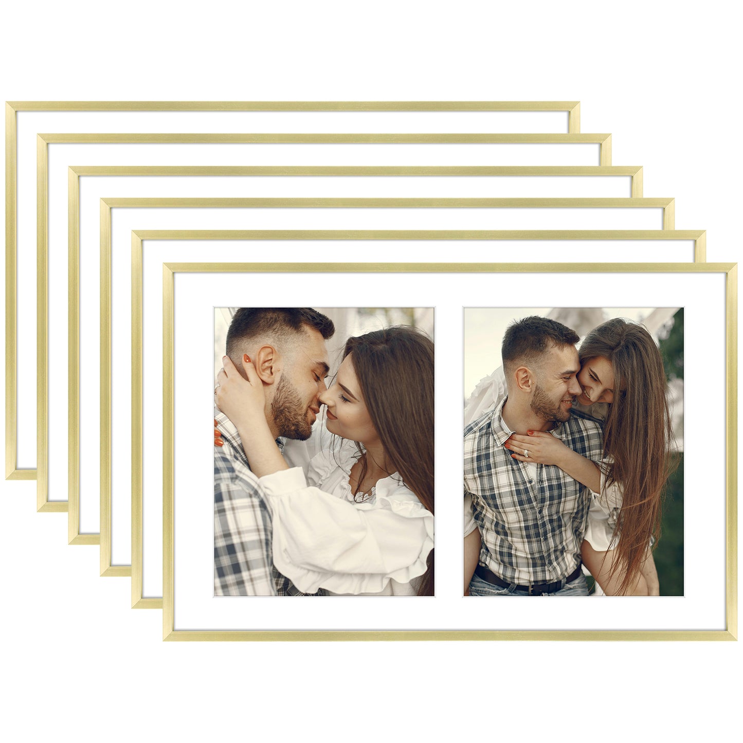 12x19 Collage Picture Frame With White Mat Display Two 8X10 Photo (6 Pcs Per Box) Gold