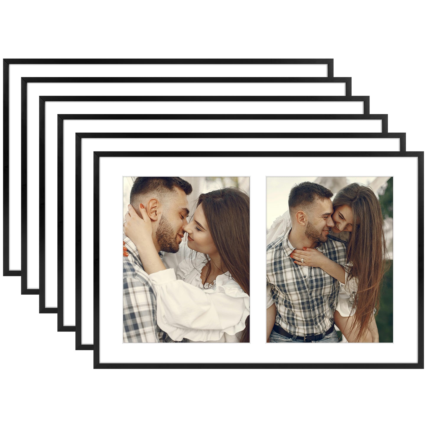 12x19 Collage Picture Frame With White Mat Display Two 8X10 Photo (6 Pcs Per Box) Black