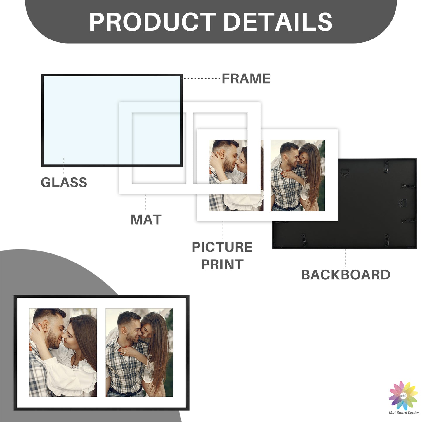 12x19 Collage Picture Frame With White Mat Display Two 8X10 Photo (6 Pcs Per Box)