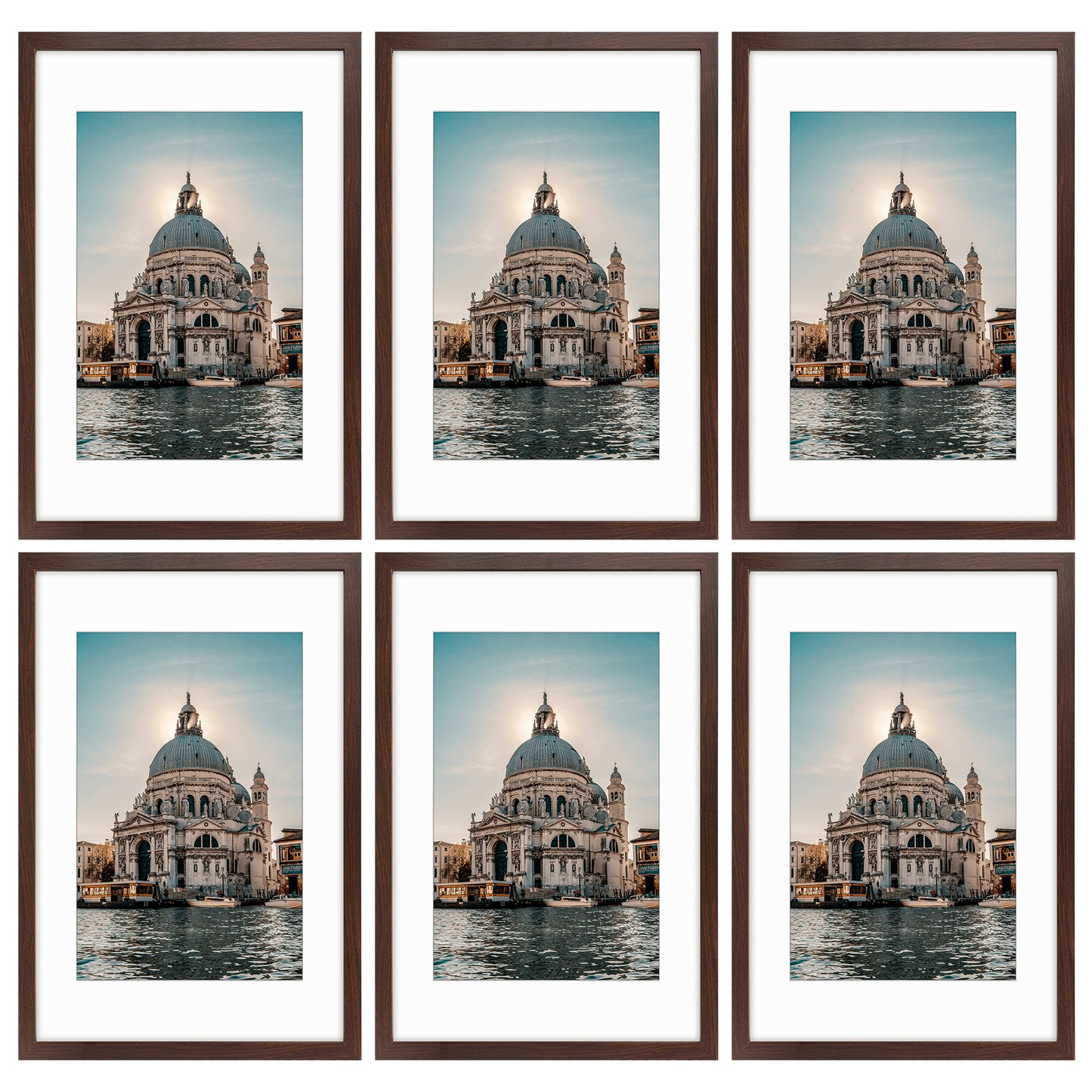 16x24 Picture Frame with White Mat for 12x18 Photo (6 Pcs Per Box) Brown