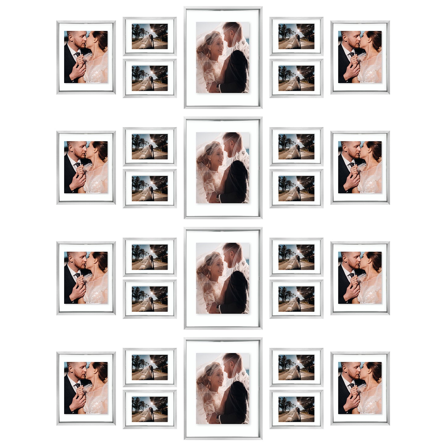 Clearance Floating Picture Frames Set - Displays Four 11x14, Eight 8x10, And Sixteen 5x7 Photos (28 Pcs Per Box) Silver