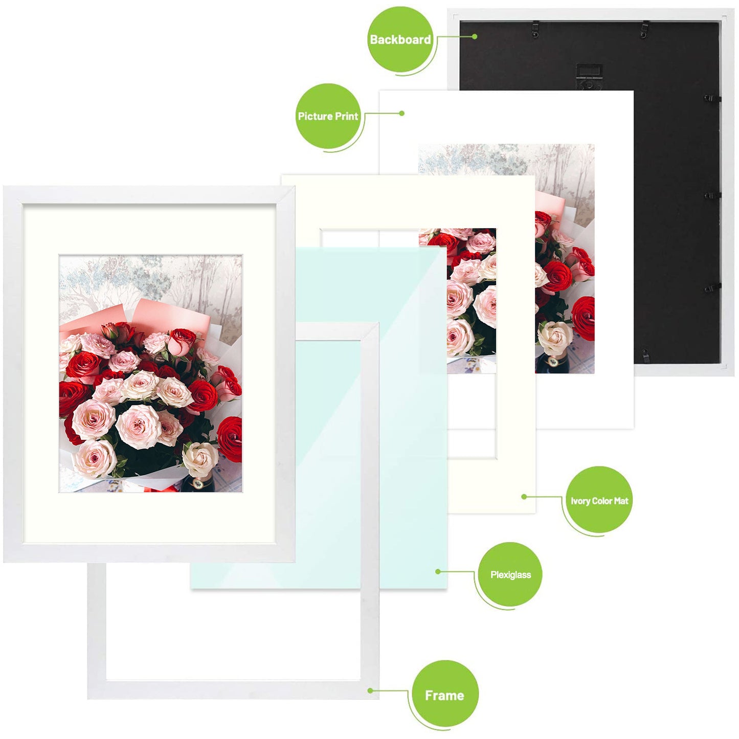 Clearance 12x16 Wood Frame for 8.5x11 Picture with Ivory Mat (8 Pcs per Box)