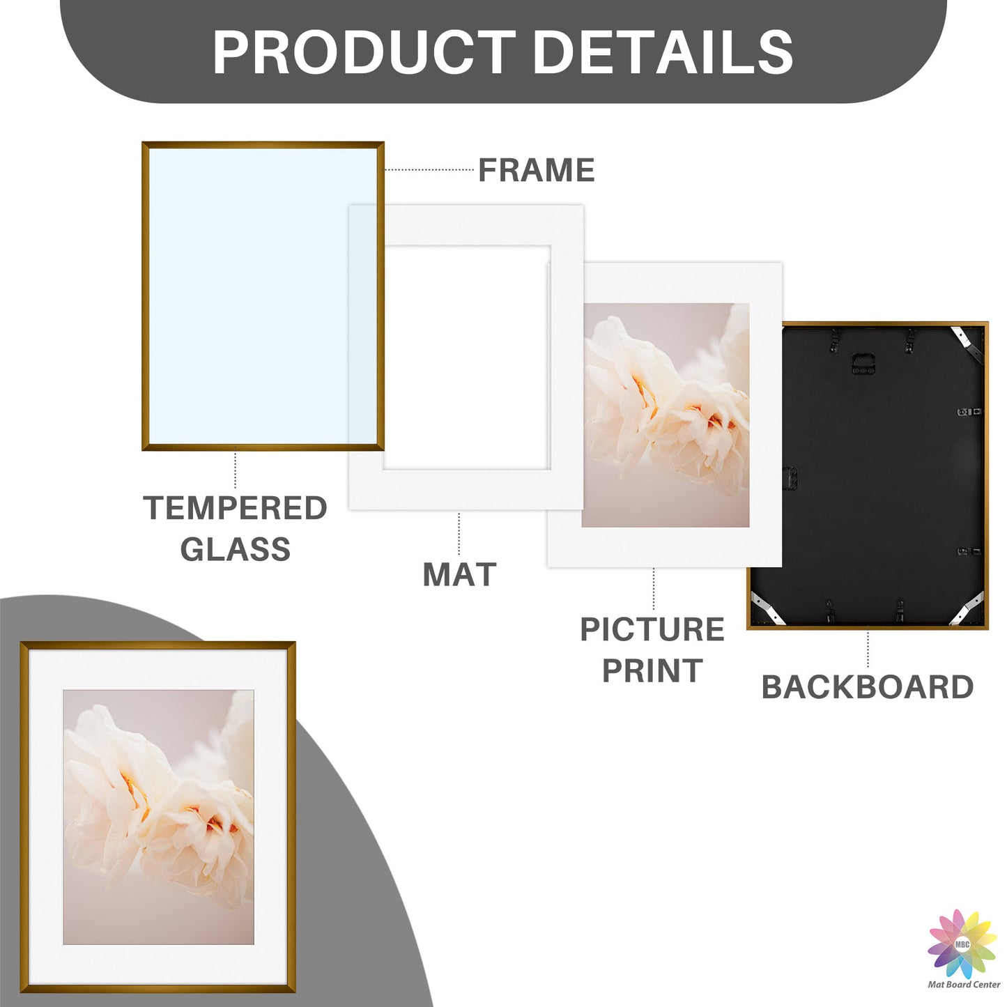 11x14 Aluminum Picture Frame With White Mat For 8.5x11 Photo Bronze(6 Pcs Per Box)