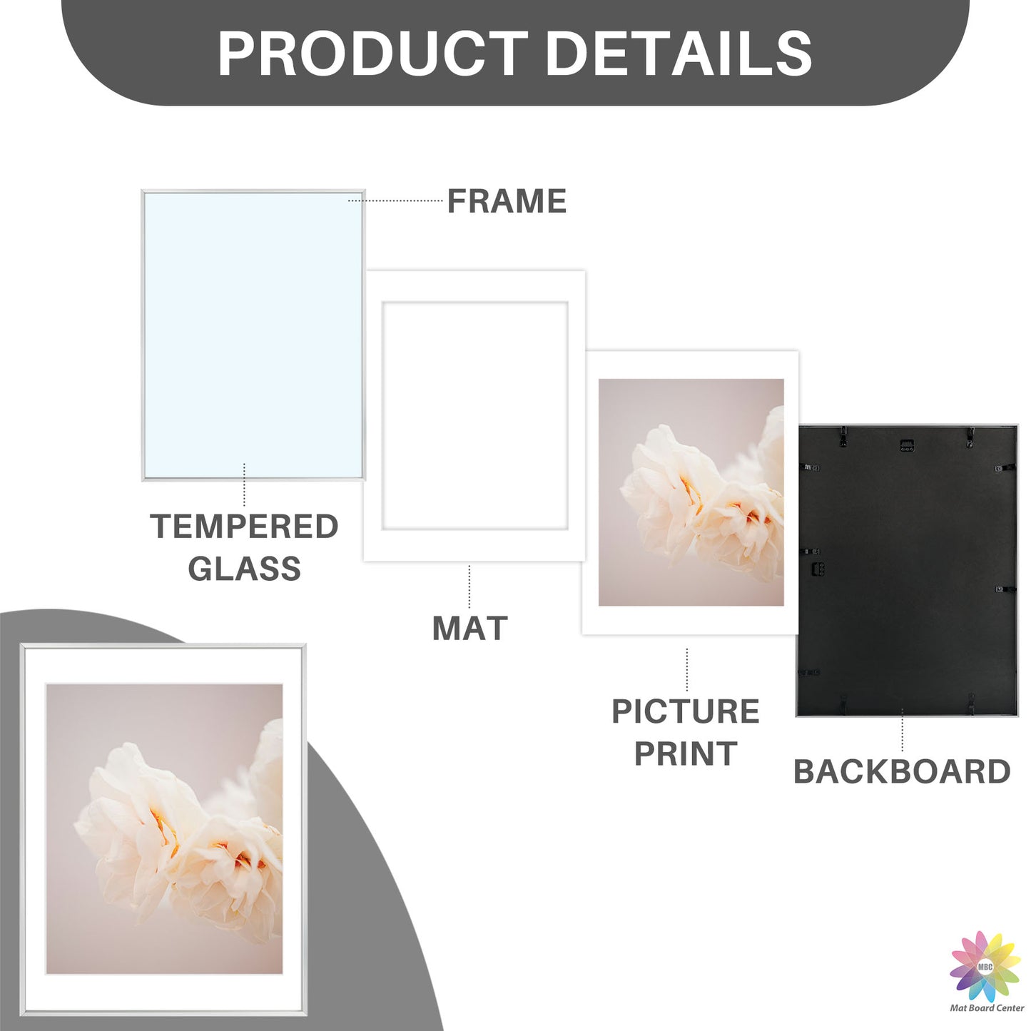 18x24 Poster Frame with White Mat for 16x20 Picture (3 Pcs Per Box)