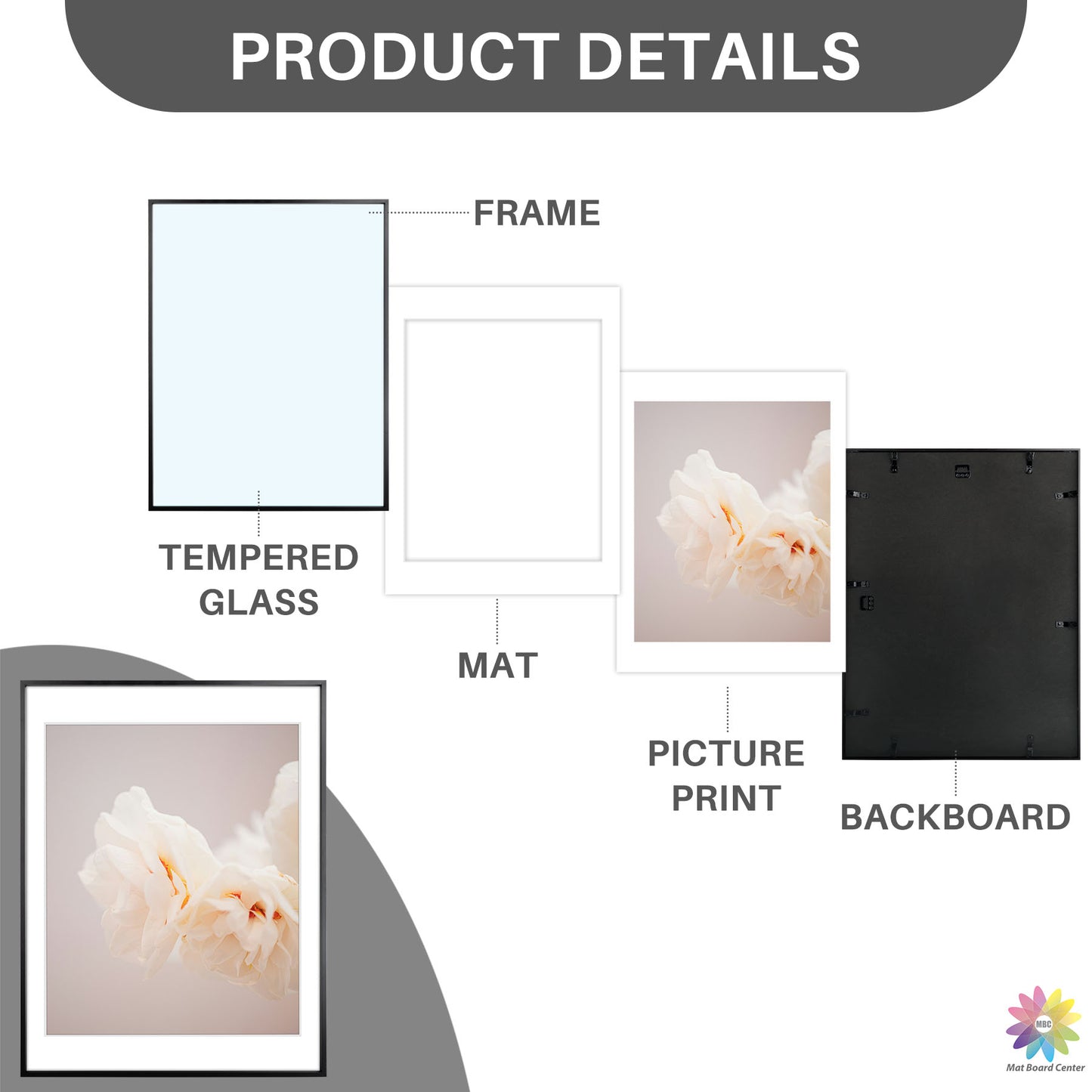 18x24 Poster Frame with White Mat for 16x20 Picture (3 Pcs Per Box)