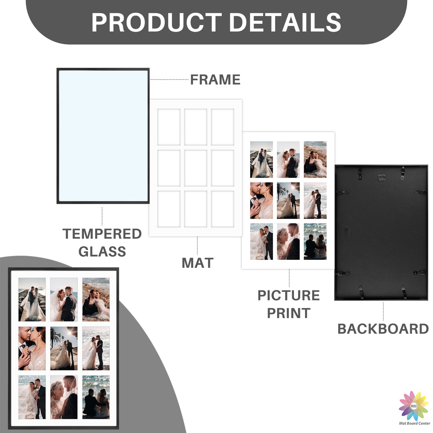 13.6x19.7 Collage Picture Frame With White Mat Display Nine 4x6 Photo(6 Pcs Per Box)