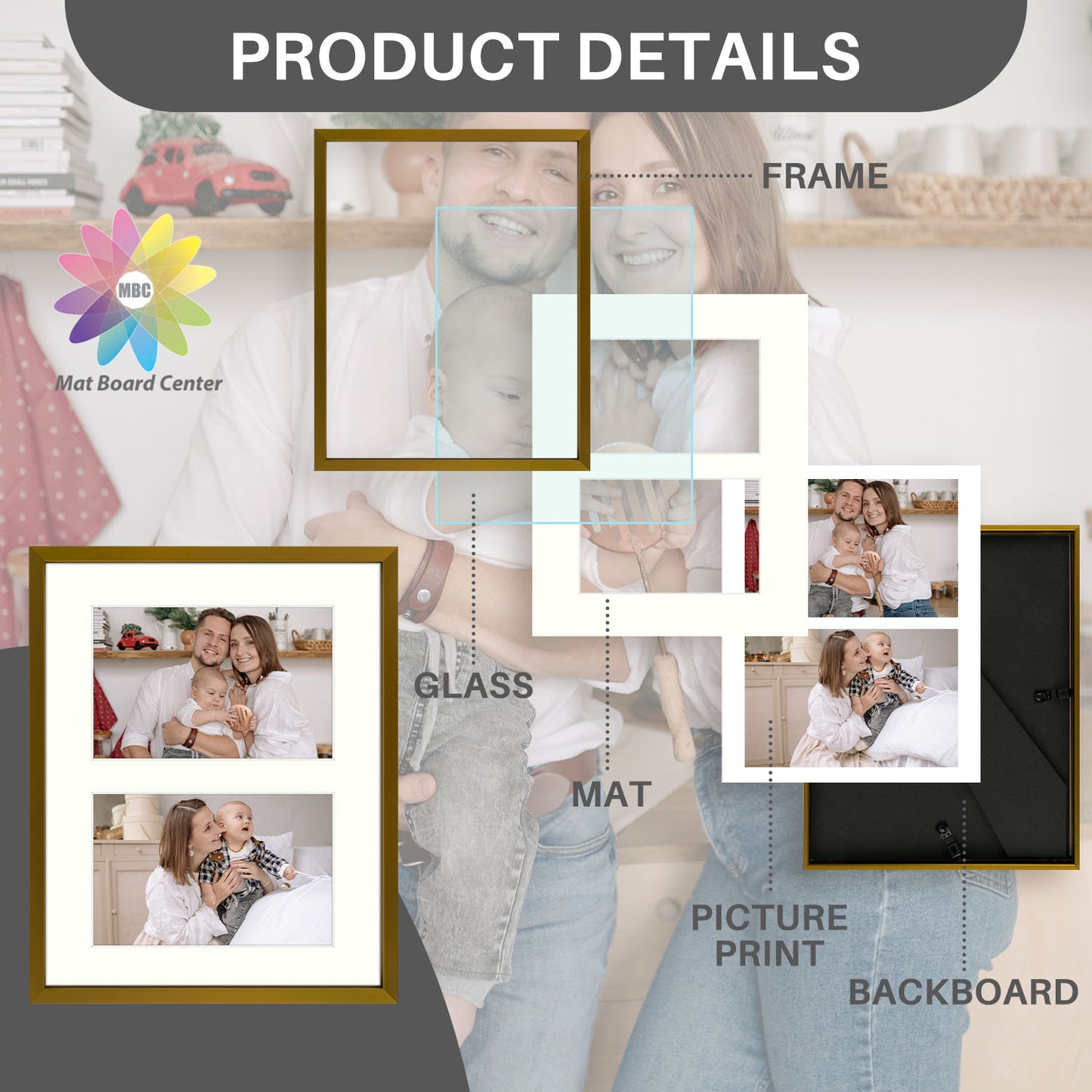 8x10 Aluminum Collage Picture Frame for Two 4x6 photos (12 Pcs per Box)