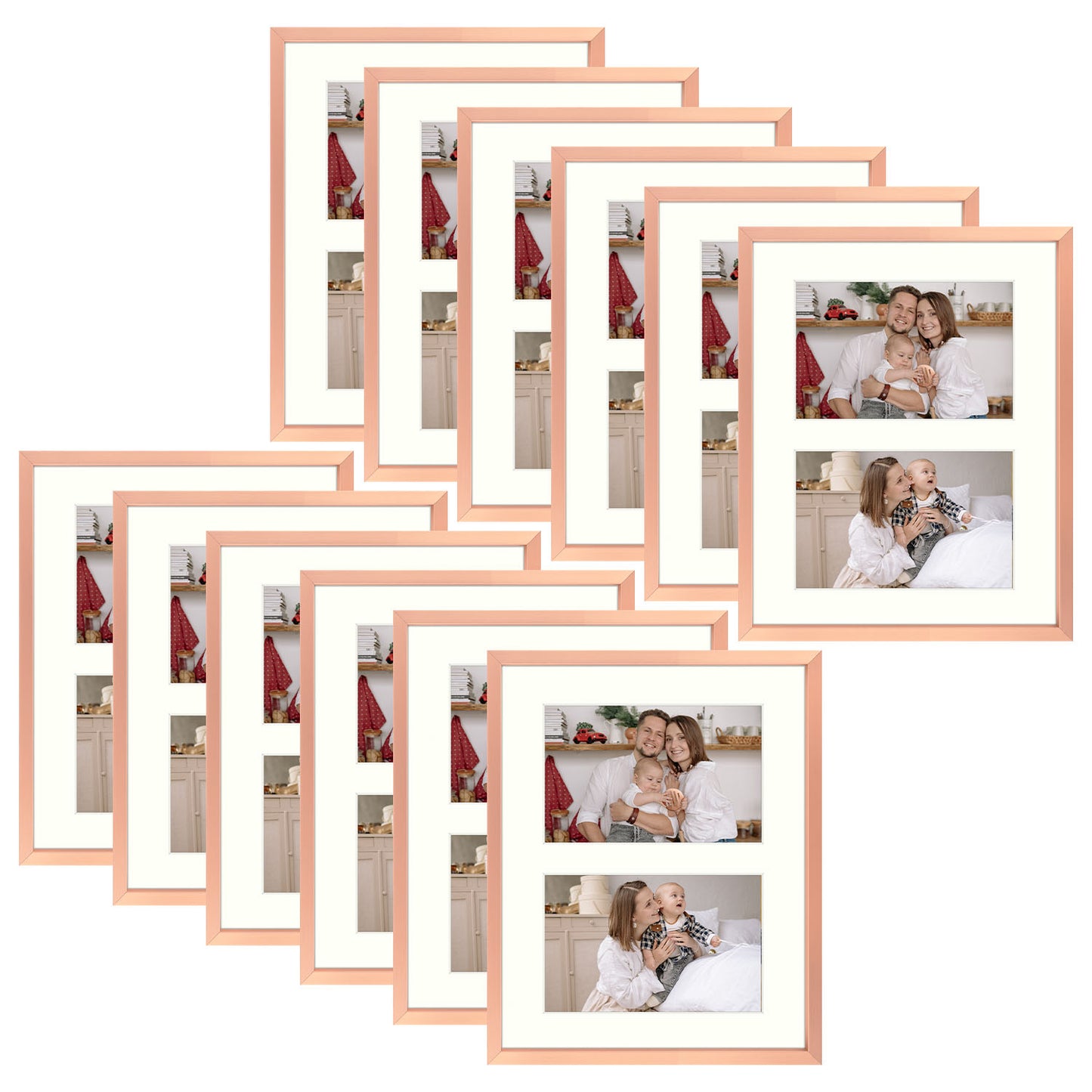 8x10 Aluminum Collage Picture Frame for Two 4x6 photos (12 Pcs per Box) Rose Gold