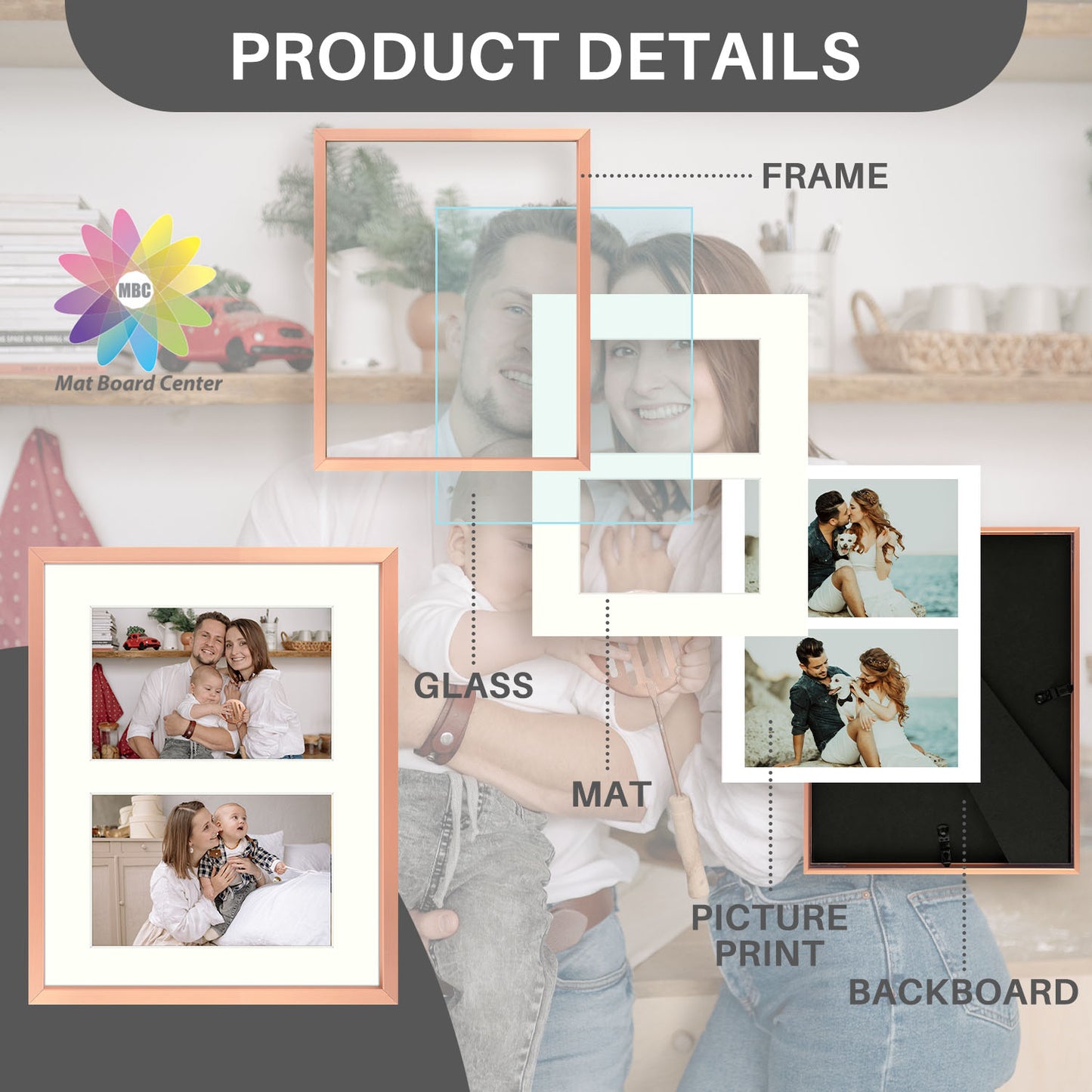 8x10 Aluminum Collage Picture Frame for Two 4x6 photos (12 Pcs per Box)