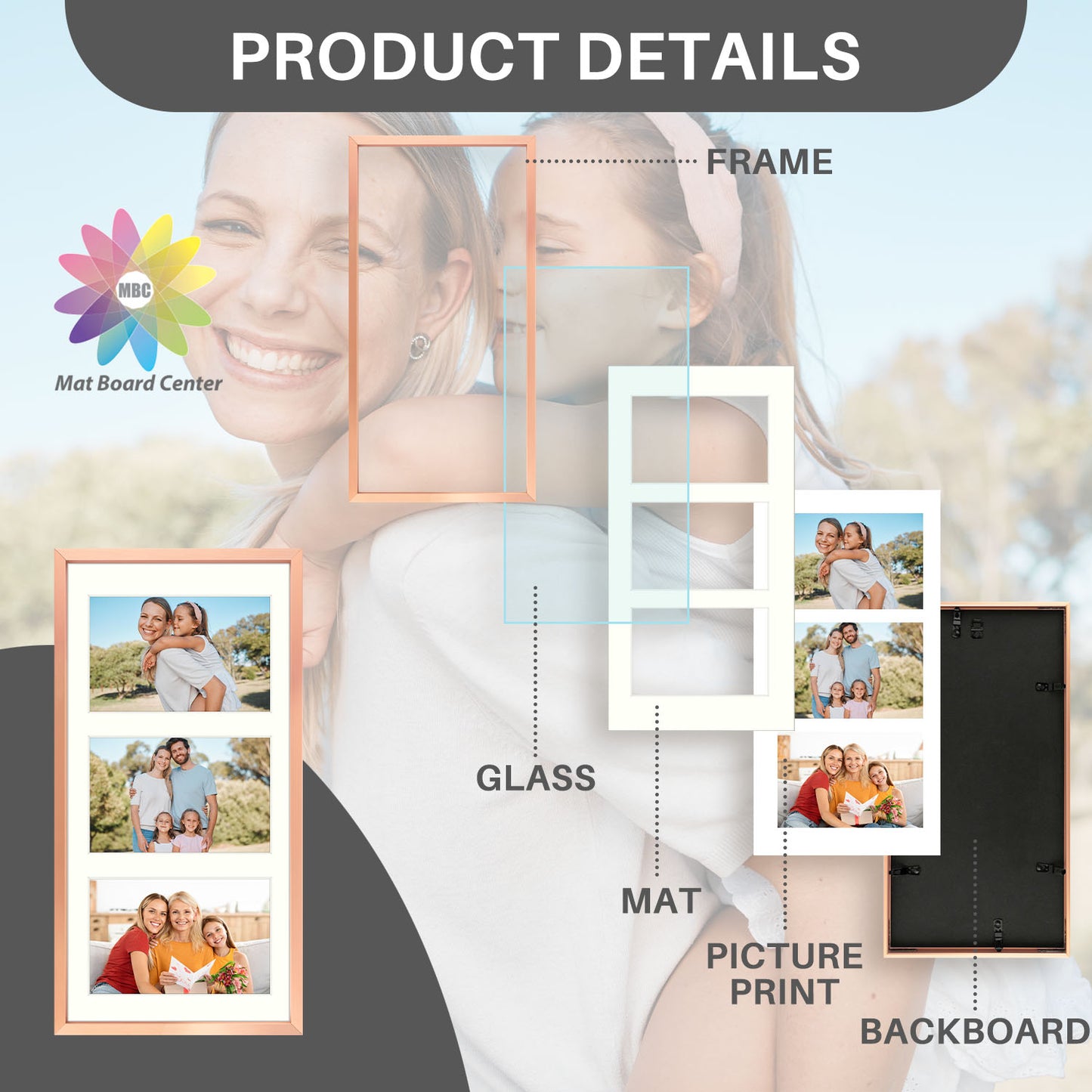7x14 Aluminum Collage Picture Frame for Three 4x6 Photos