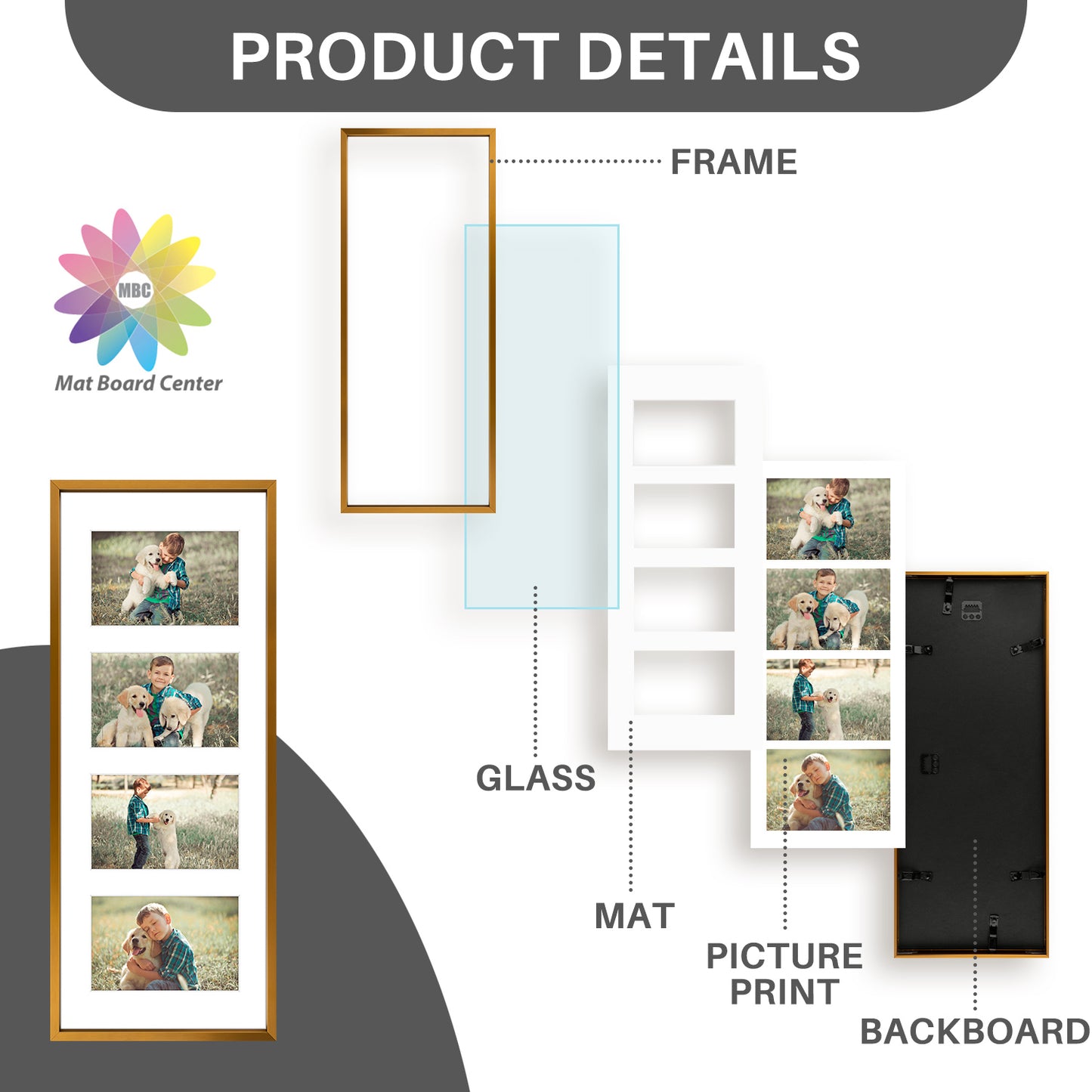 Clearance 8x20 Aluminum Collage Picture Frame for Four 4x6 Photos (6 Pcs Per Box)