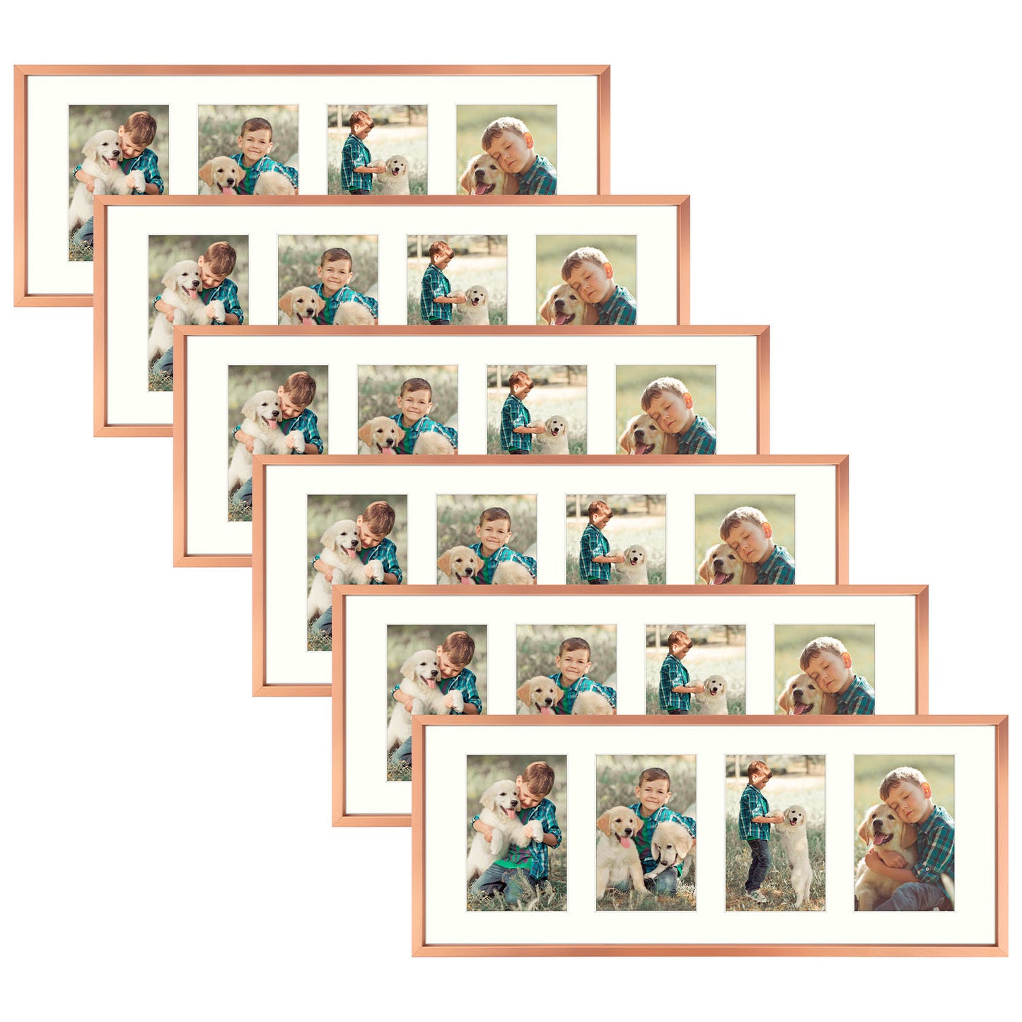 8x20 Aluminum Collage Picture Frame for Four 4x6 Photos (6 Pcs Per Box) Rose Gold