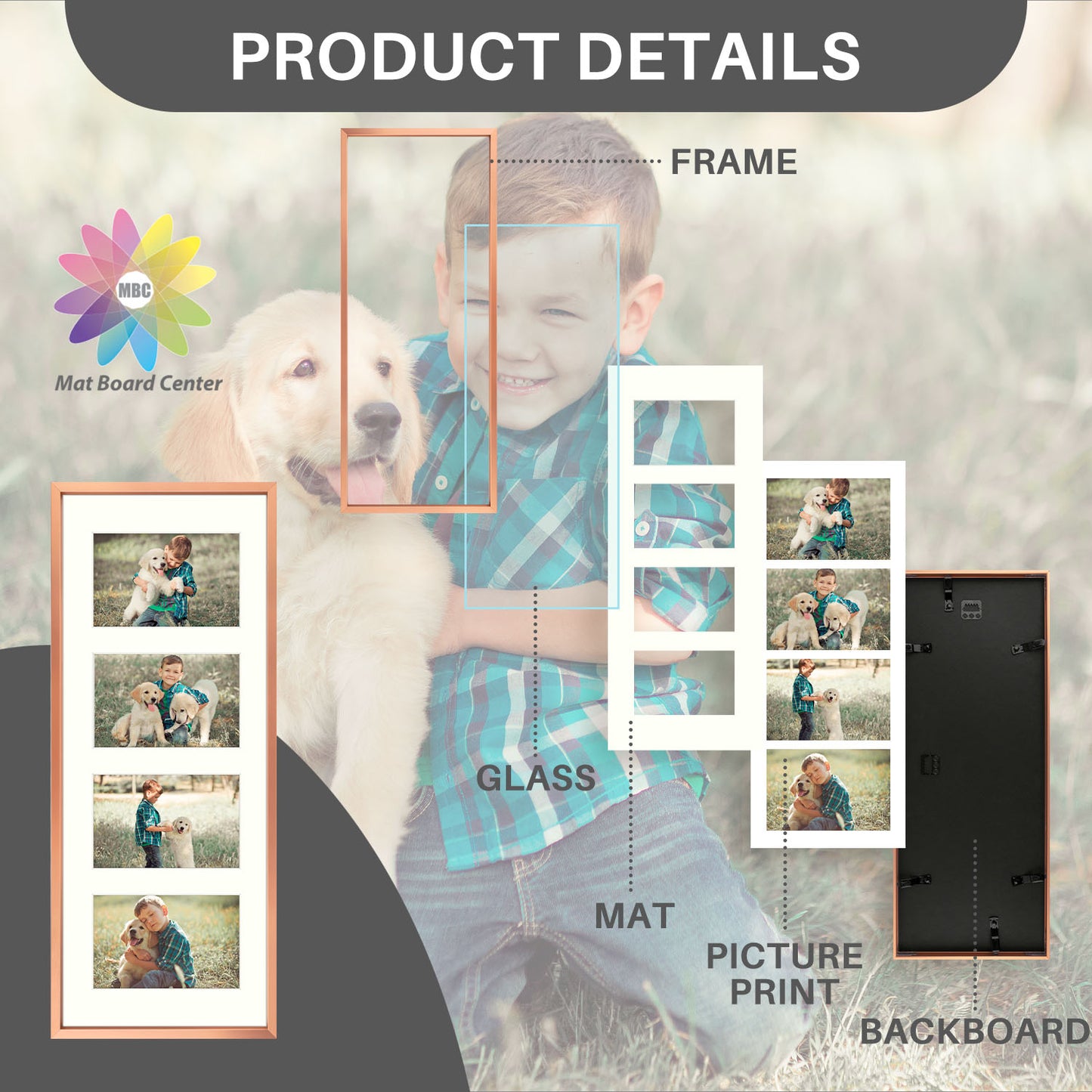 8x20 Aluminum Collage Picture Frame for Four 4x6 Photos (6 Pcs Per Box)